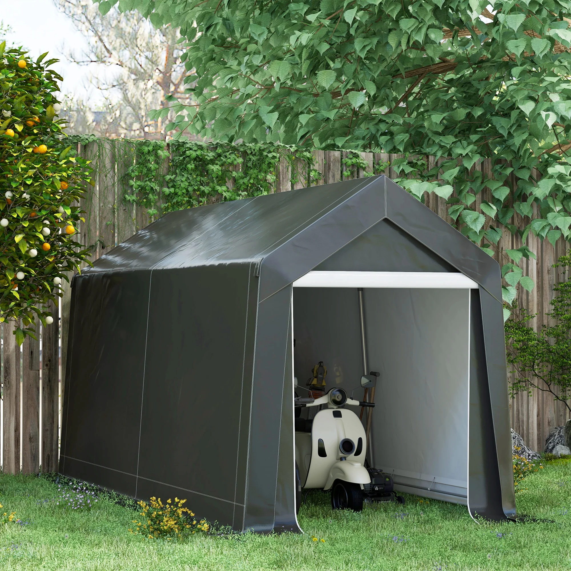 7' x 12' Portable Shed, Heavy Duty & Waterproof Storage Tent for Motorcycle, Tools, Gray - Image 4