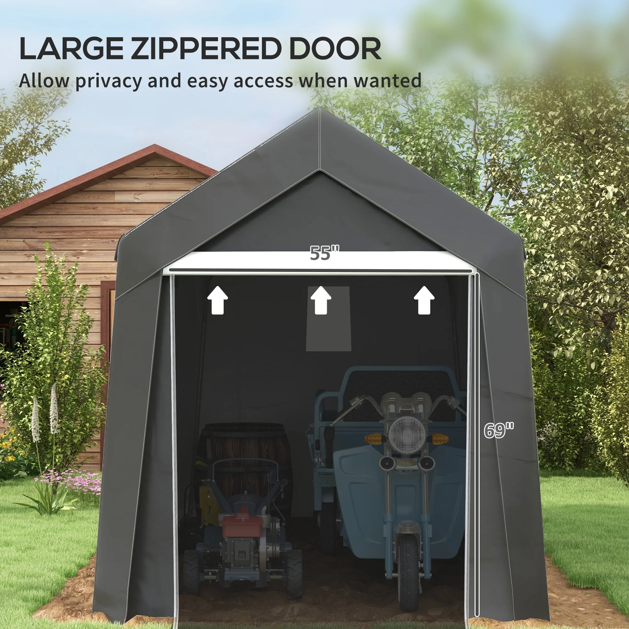 7' x 12' Portable Shed, Heavy Duty & Waterproof Storage Tent for Motorcycle, Tools, Gray - Image 8