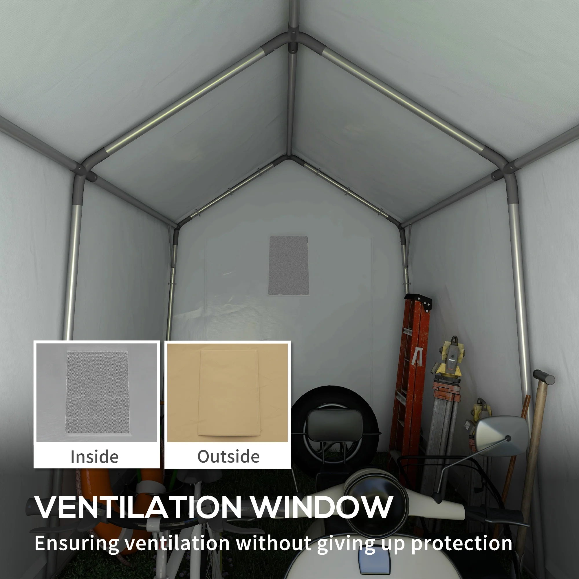 7' x 12' Portable Shed, Heavy Duty & Waterproof Storage Tent for Motorcycle, Tools, Beige - Image 9