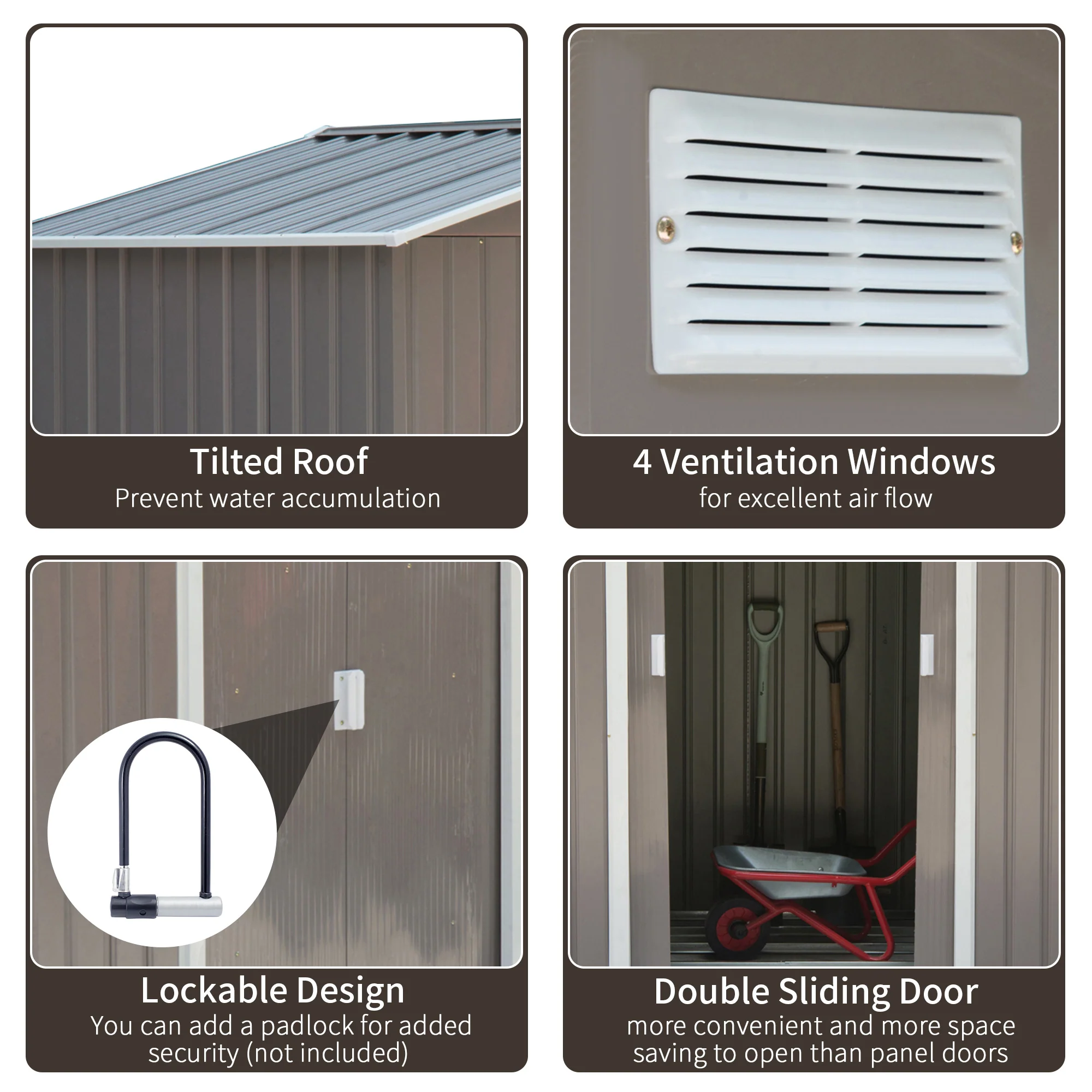 EverBase 7' x 4' Outdoor Storage Shed with Foundation Kit, Double Lockable Door & Air Vents, Gray - Image 7