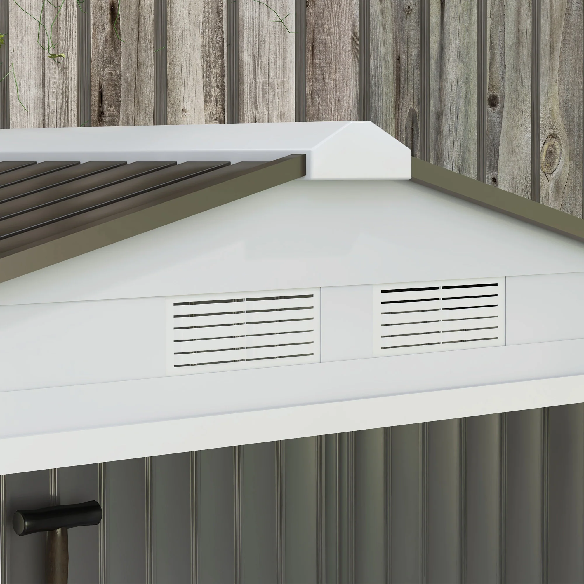 EverBase 7' x 4' Outdoor Storage Shed with Foundation Kit, Double Lockable Door & Air Vents, White - Image 10