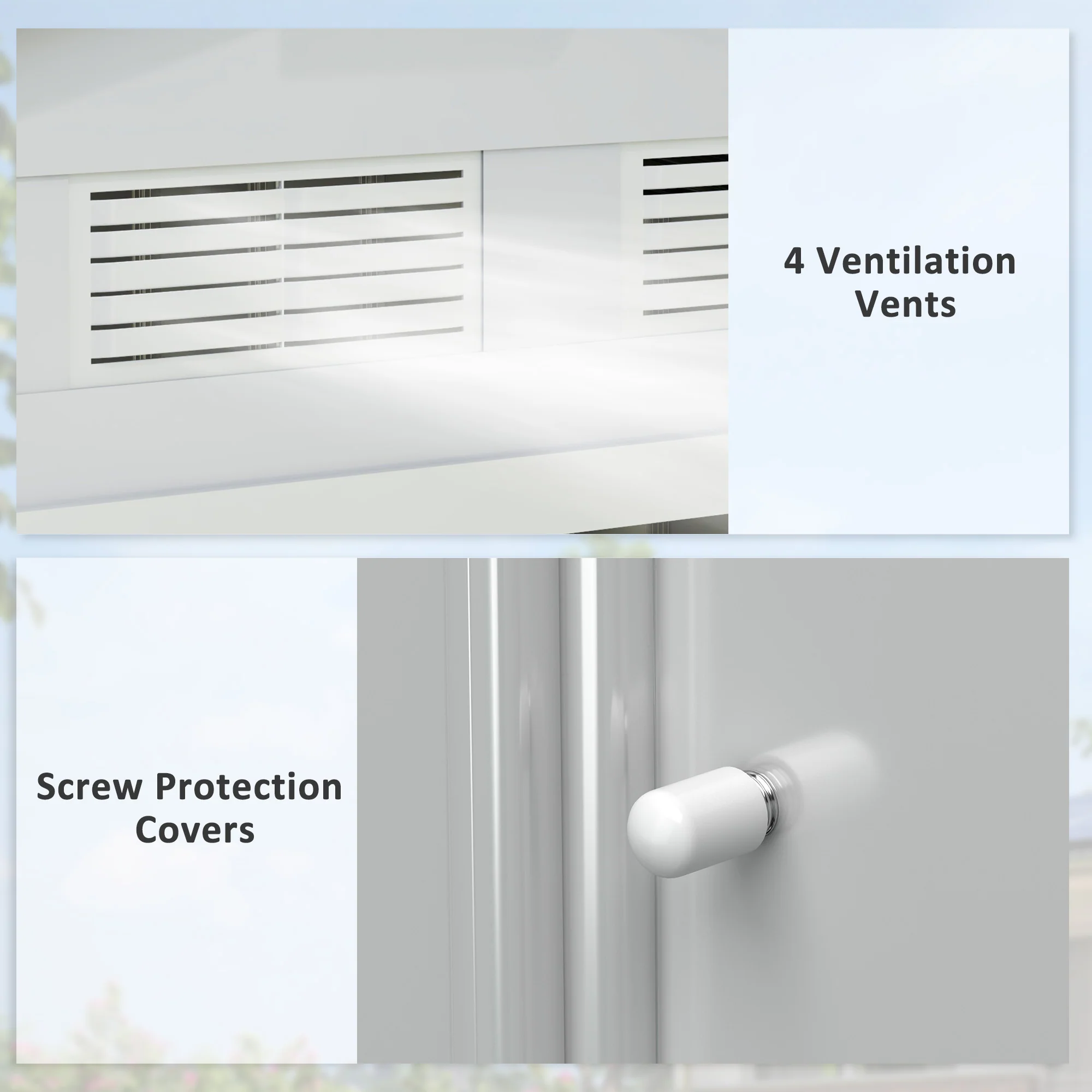 EverBase 7' x 4' Outdoor Storage Shed with Foundation Kit, Double Lockable Door & Air Vents, White - Image 9