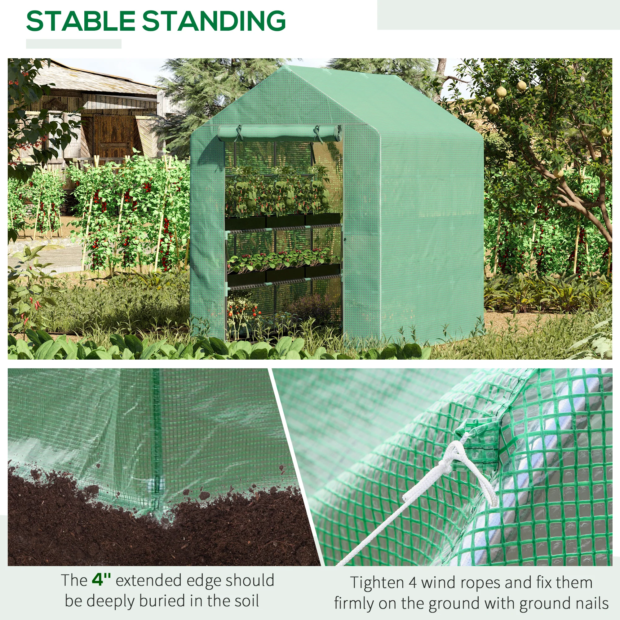 7' x 5' x 6' Walk-in Greenhouse, 18 Shelf Hot House with Trellis, Green - Image 7