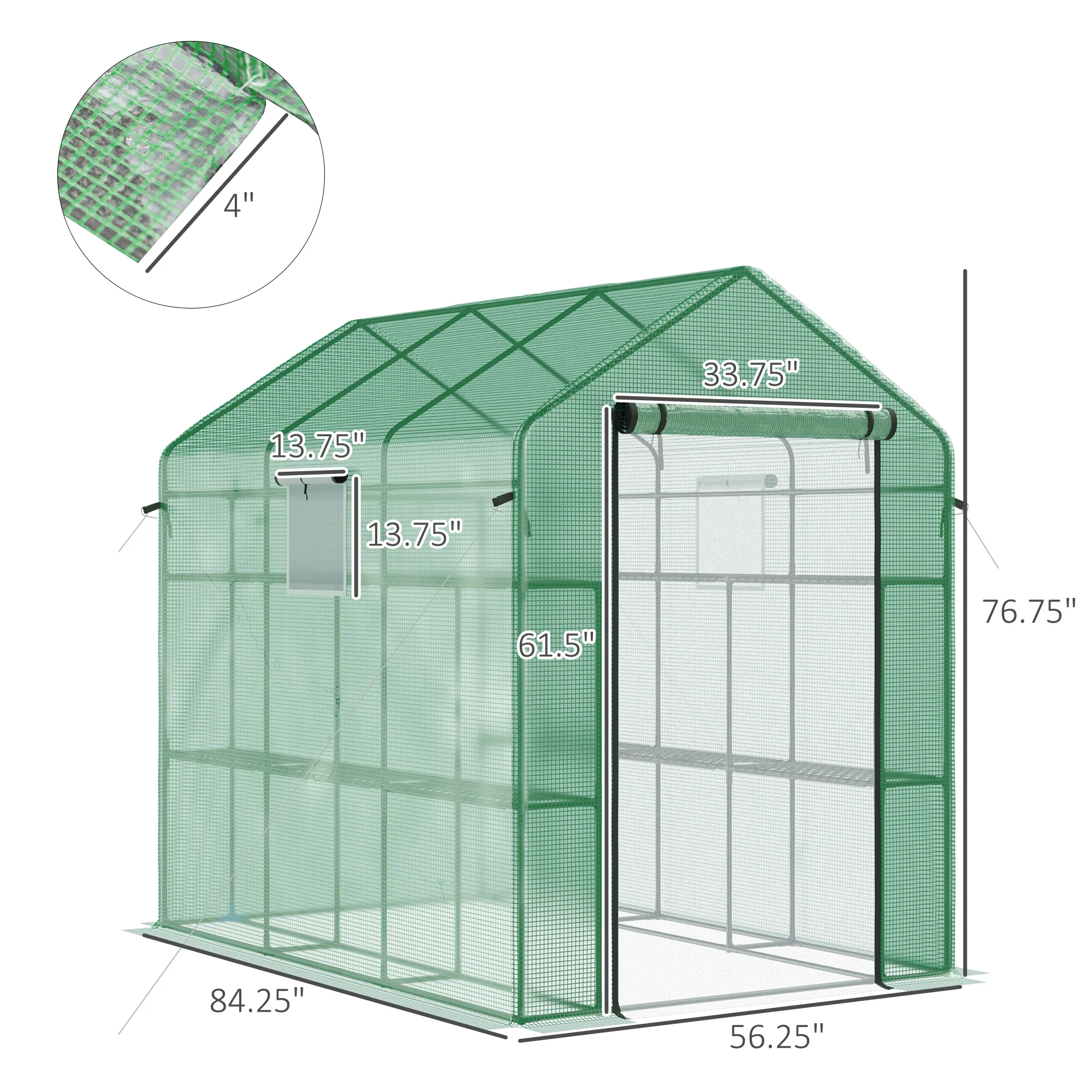 7' x 5' x 6' Walk-in Greenhouse with Windows, 18 Shelf Hot House with Trellis, Green - Image 5