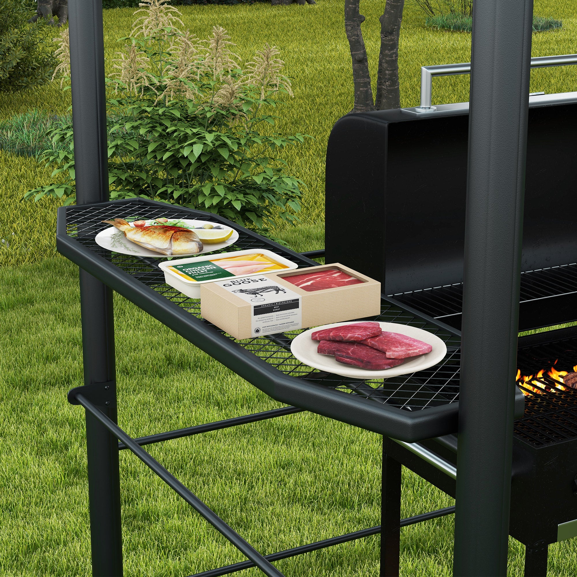 8' x 5' Grill Gazebo Shelter with Vented PC Roof, Side Shelves - Image 10