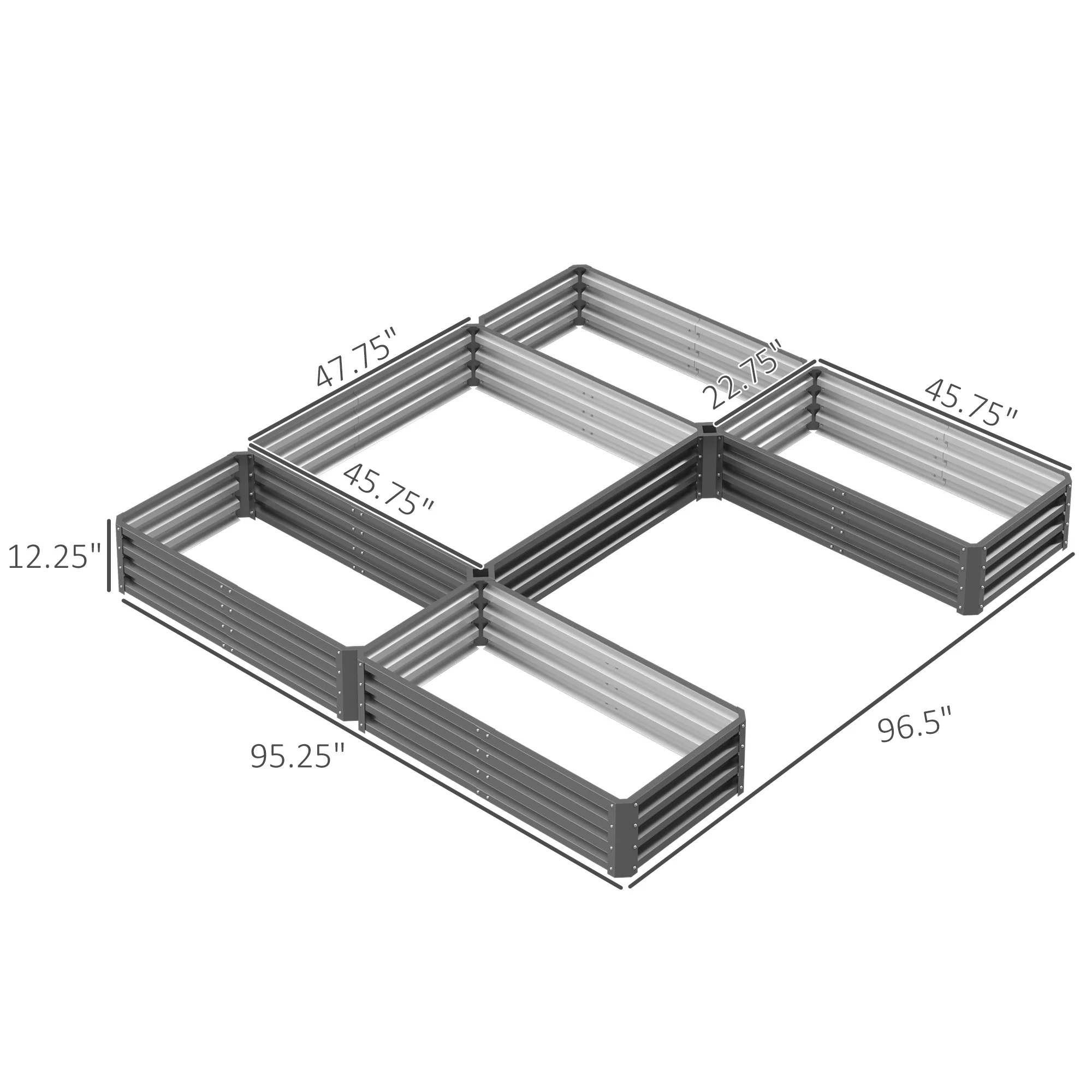 8 x 8' Raised Garden Bed Set, Large Steel Flower Planters for Outdoor Plants, Easy Assembly for Vegetables, Herbs, Gray - Image 5