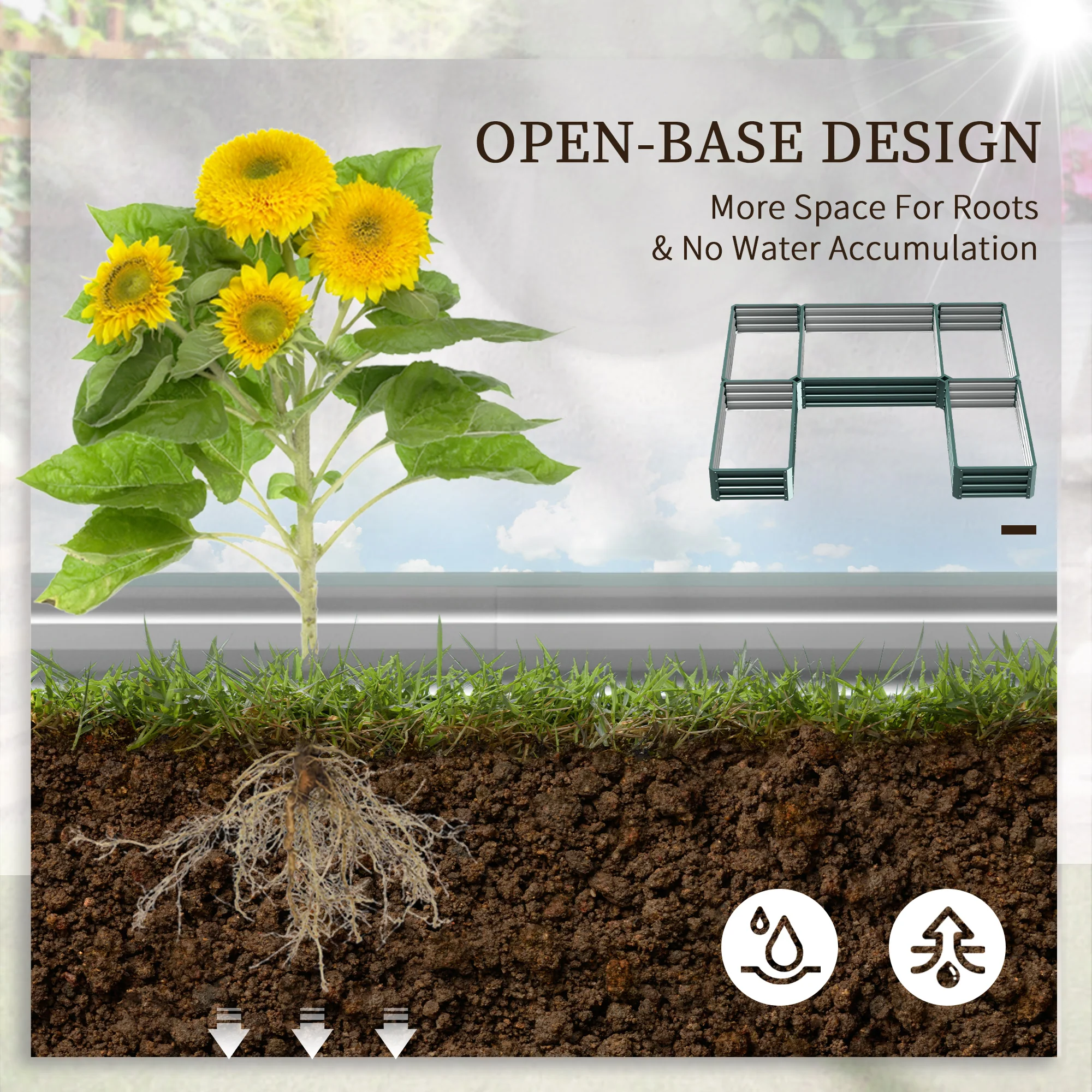 8 x 8' Raised Garden Bed Set, Large Steel Flower Planters for Outdoor Plants, Easy Assembly for Vegetables, Herbs, Green - Image 7