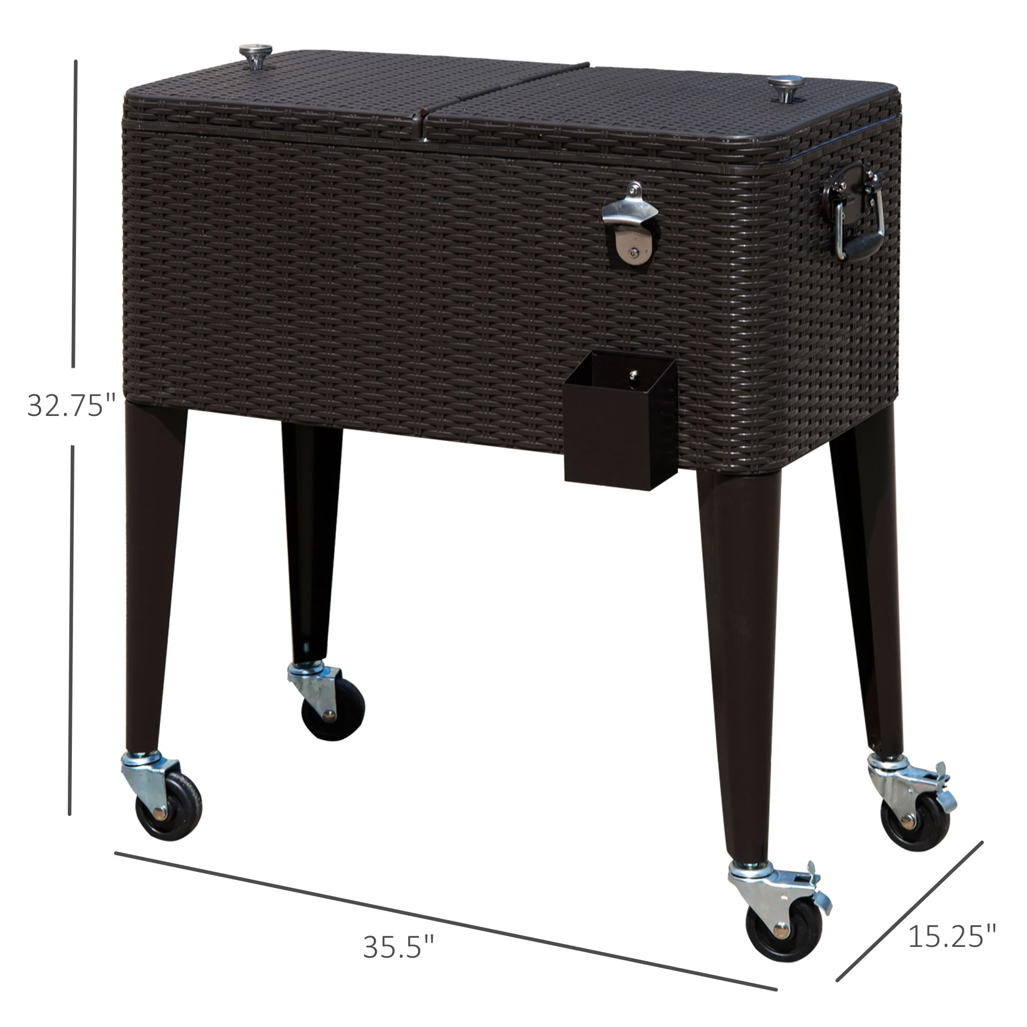 80 QT Wheeled Outdoor Cooler Cart for Parties, Brown - Image 5