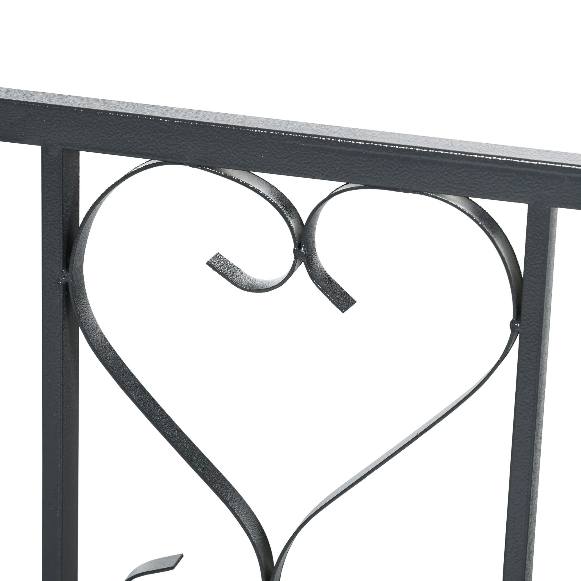 81" Metal Garden Arbor with Double Doors, Locking Gate, Vine Frame & Heart Motifs, Grey - Image 11