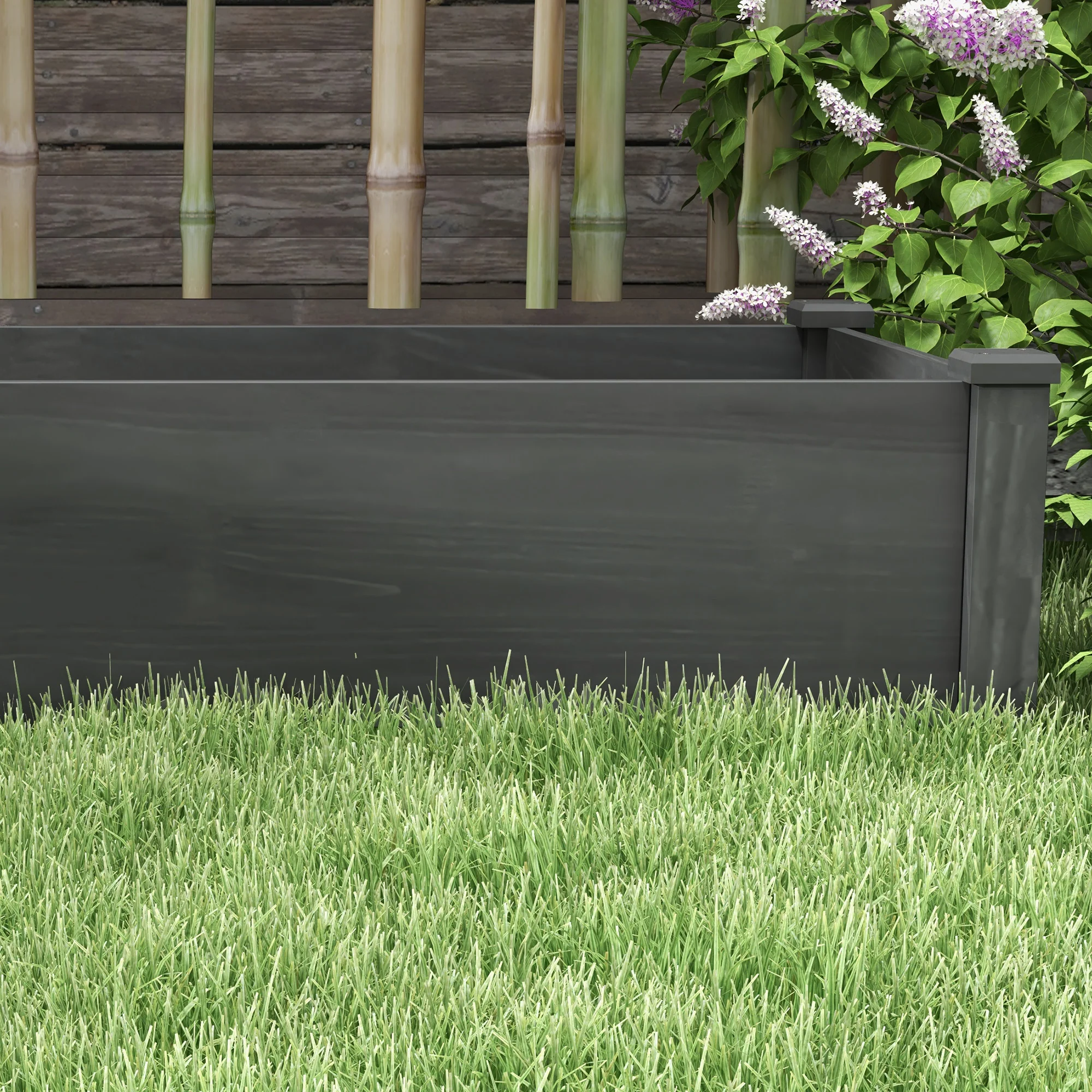 8x2ft Wooden Raised Garden Bed Kit, Elevated Planter with 2 Boxes, Self Draining Bottom and Liner, Patio to Grow Vegetables, Herbs, and Flowers, Gray - Image 11