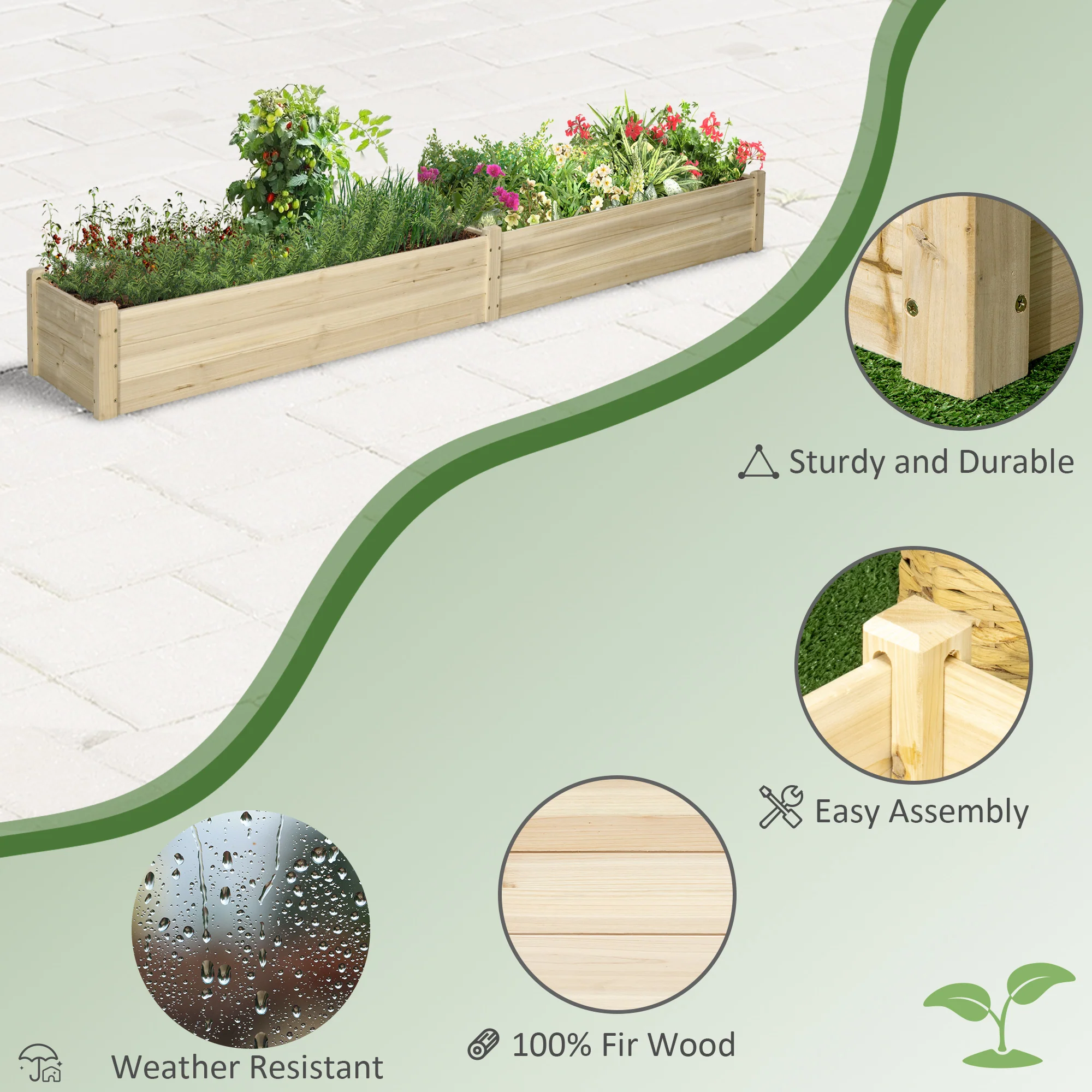 8x2ft Wooden Raised Garden Bed Kit, Elevated Planter with 2 Boxes, Self Draining Bottom and Liner, Patio to Grow Vegetables, Herbs, and Flowers, Natural - Image 9
