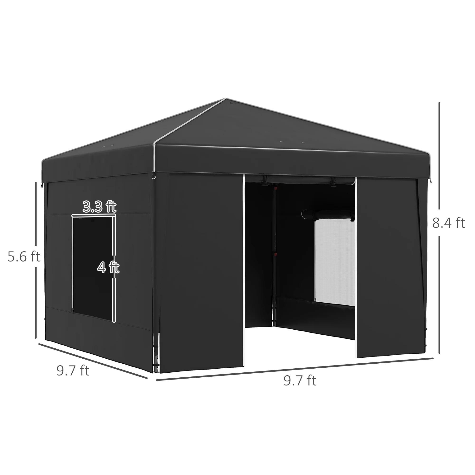 9.7' x 9.7' Pop Up Canopy Tent with Sidewalls, 2 Mesh Windows & Reflective Strips, Black - Image 5