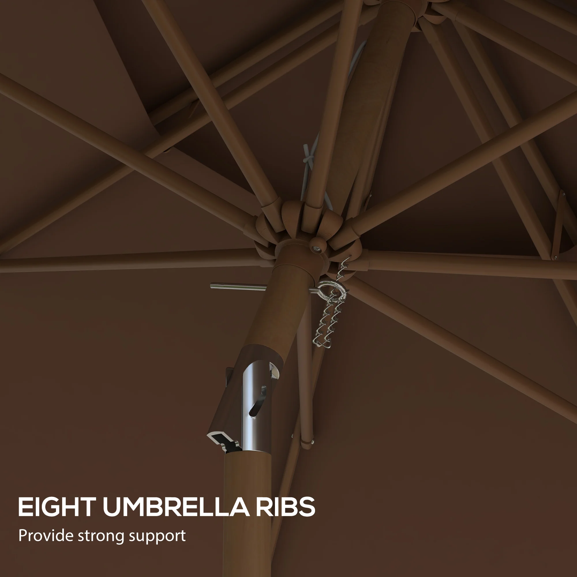 9' Patio Umbrella with Push Button Tilt and Crank, Outdoor Umbrella with 8 Ribs,  Brown - Image 9