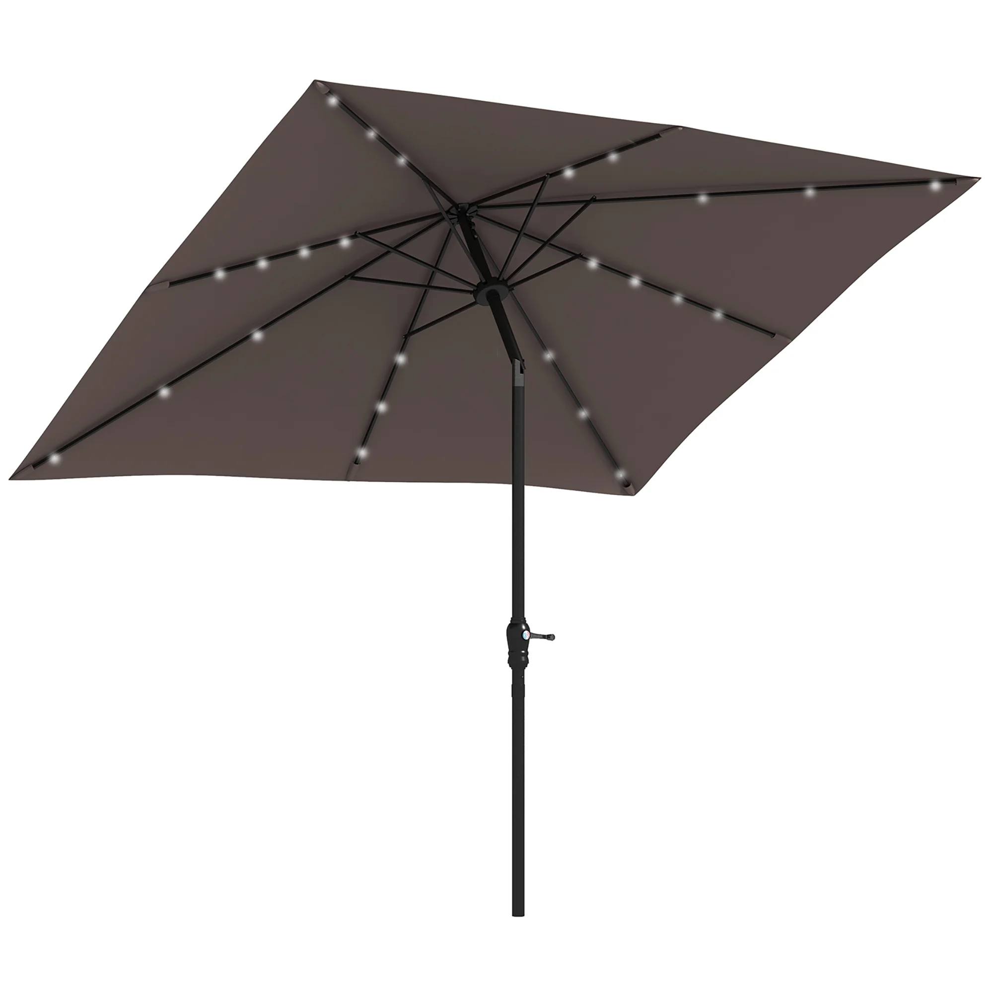 9' x 7' Solar Patio Umbrella with Crank, LED Lights, Tilting, Push-Button, Tan - Image 12