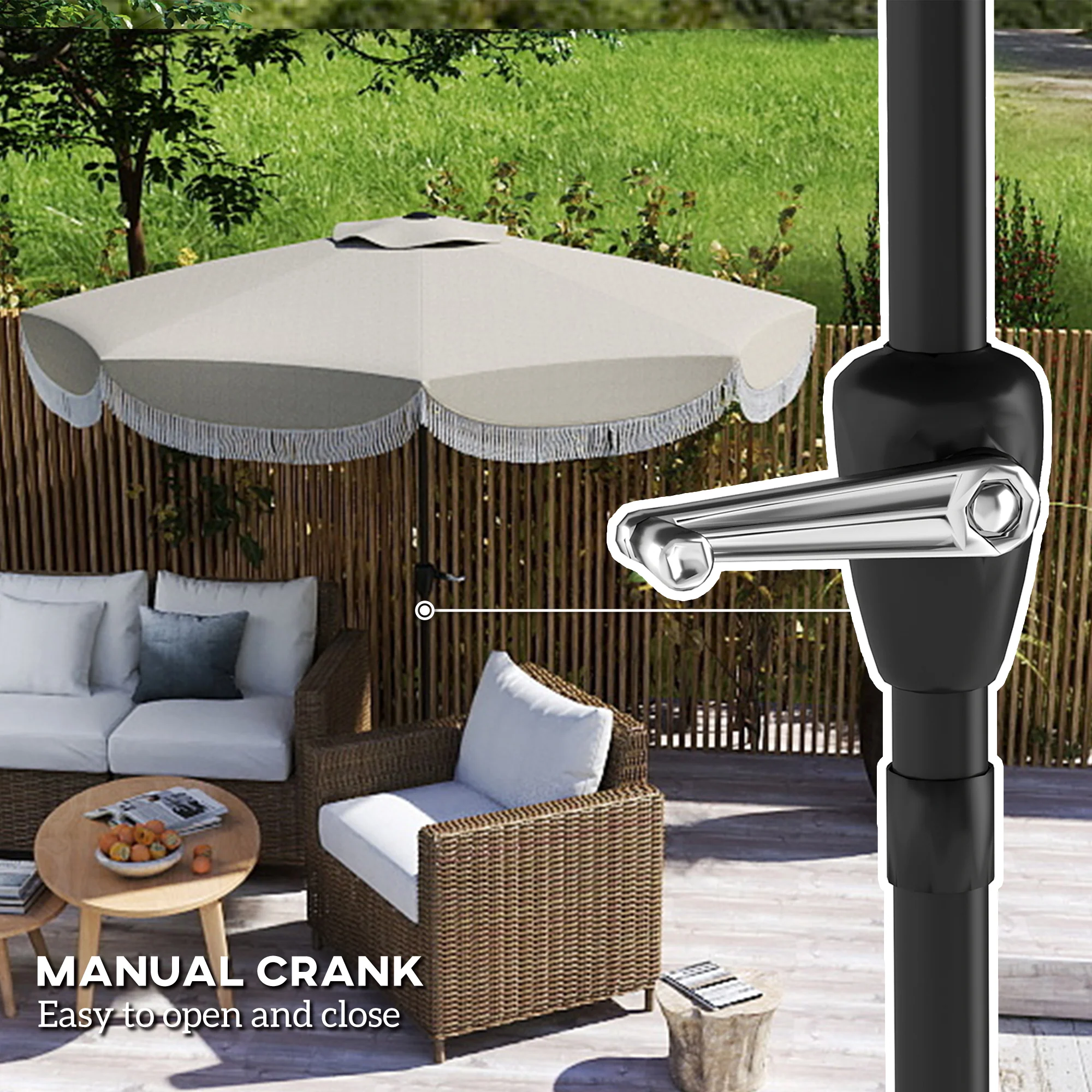 9' Outdoor Umbrella with UPF 30+, Vented Canopy & Push Tilt, Light Gray - Image 10