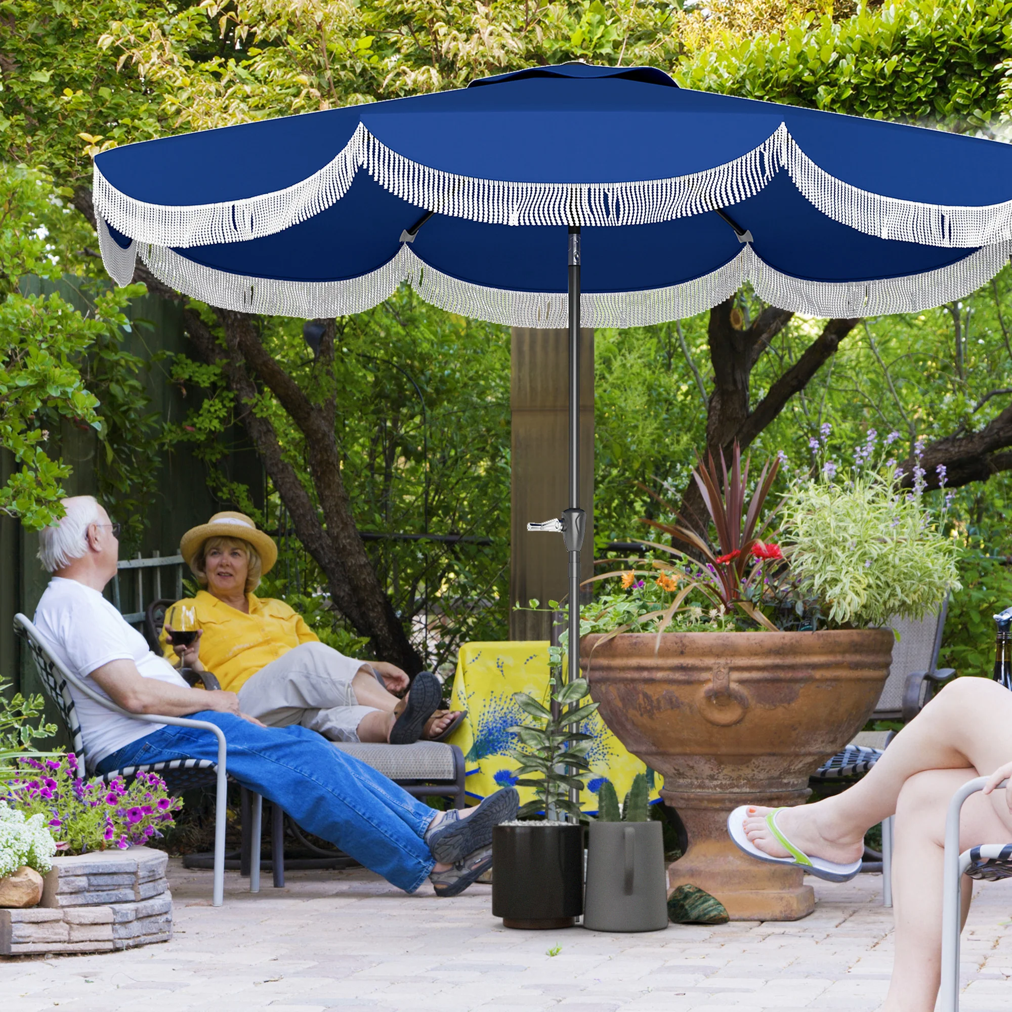 9' UV-Protection Patio Umbrella with Crank, Vented Canopy & Push-Button Tilt, Navy Blue - Image 3