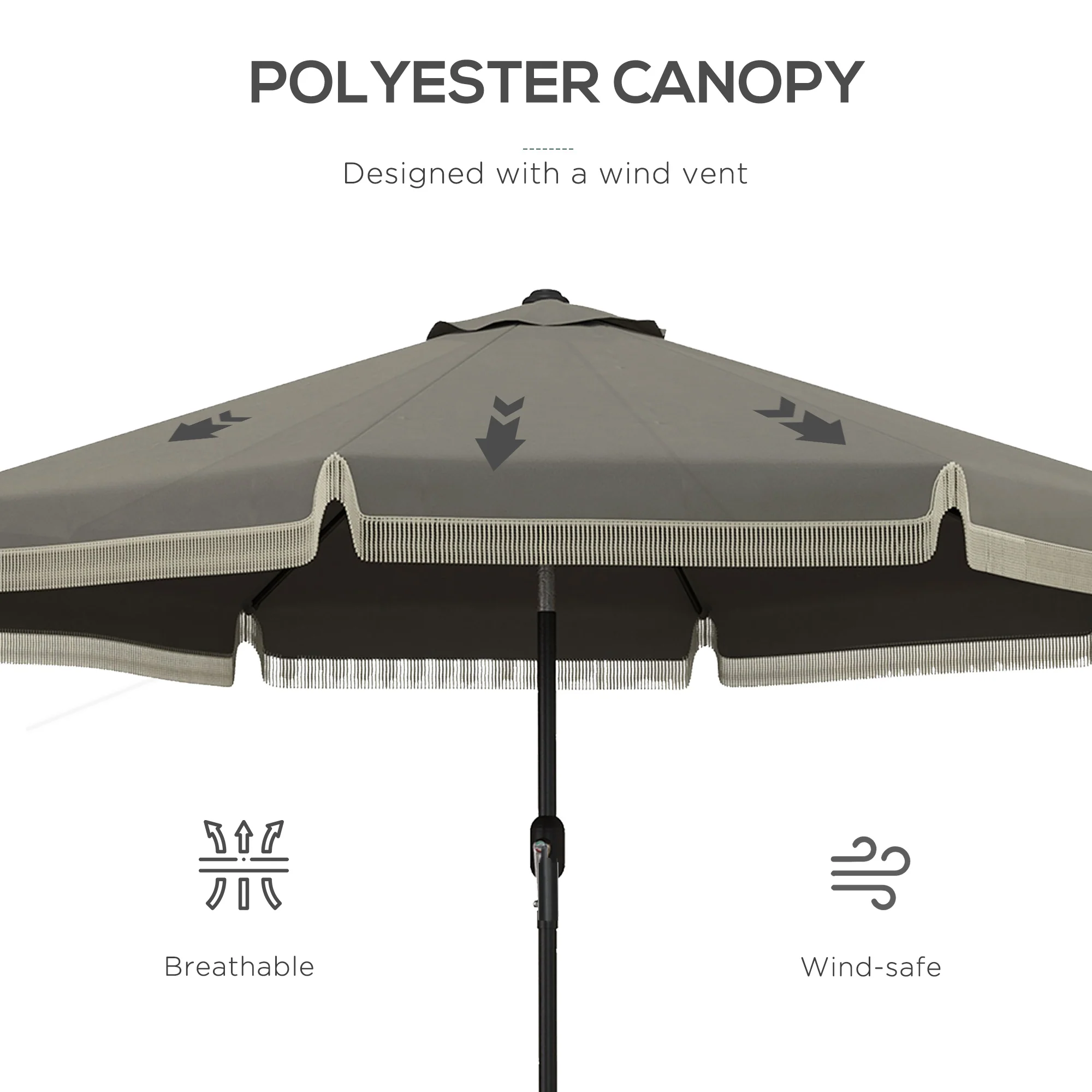 9' Patio Umbrella with Tilt & Crank, Ruffled Edge, 8 Ribs, Dark Gray - Image 8