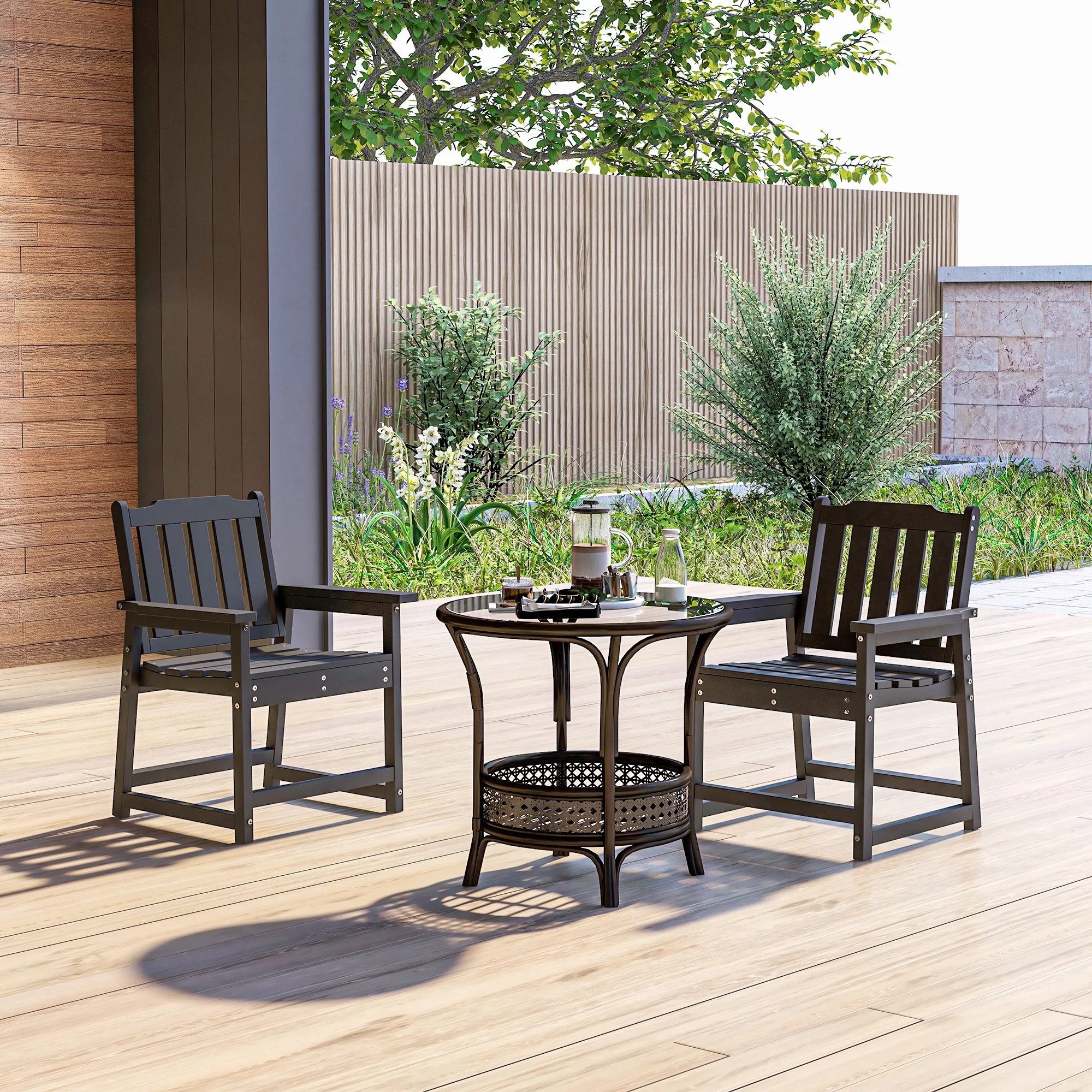 2-Piece HDPE Patio Dining Chairs, Heavy Duty Wood-Like Outdoor Set, Black - Image 4
