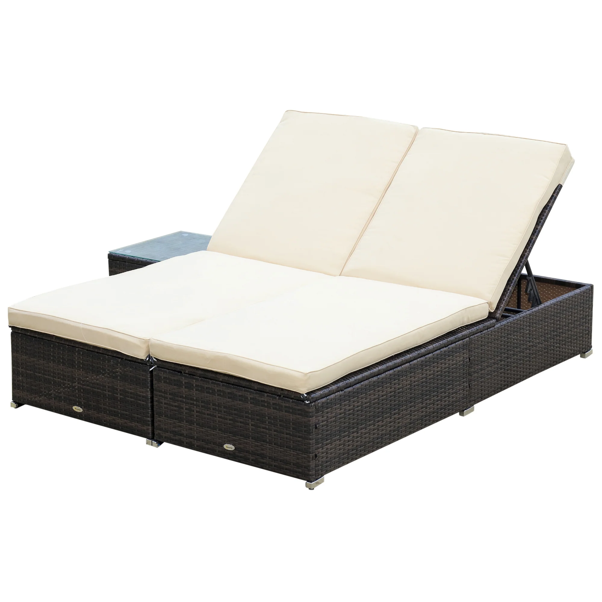 Pool Lounge Chairs Set of 2, w/5 Angle Backrest, Table, Water Repellent Cushions, Beige - Image 2