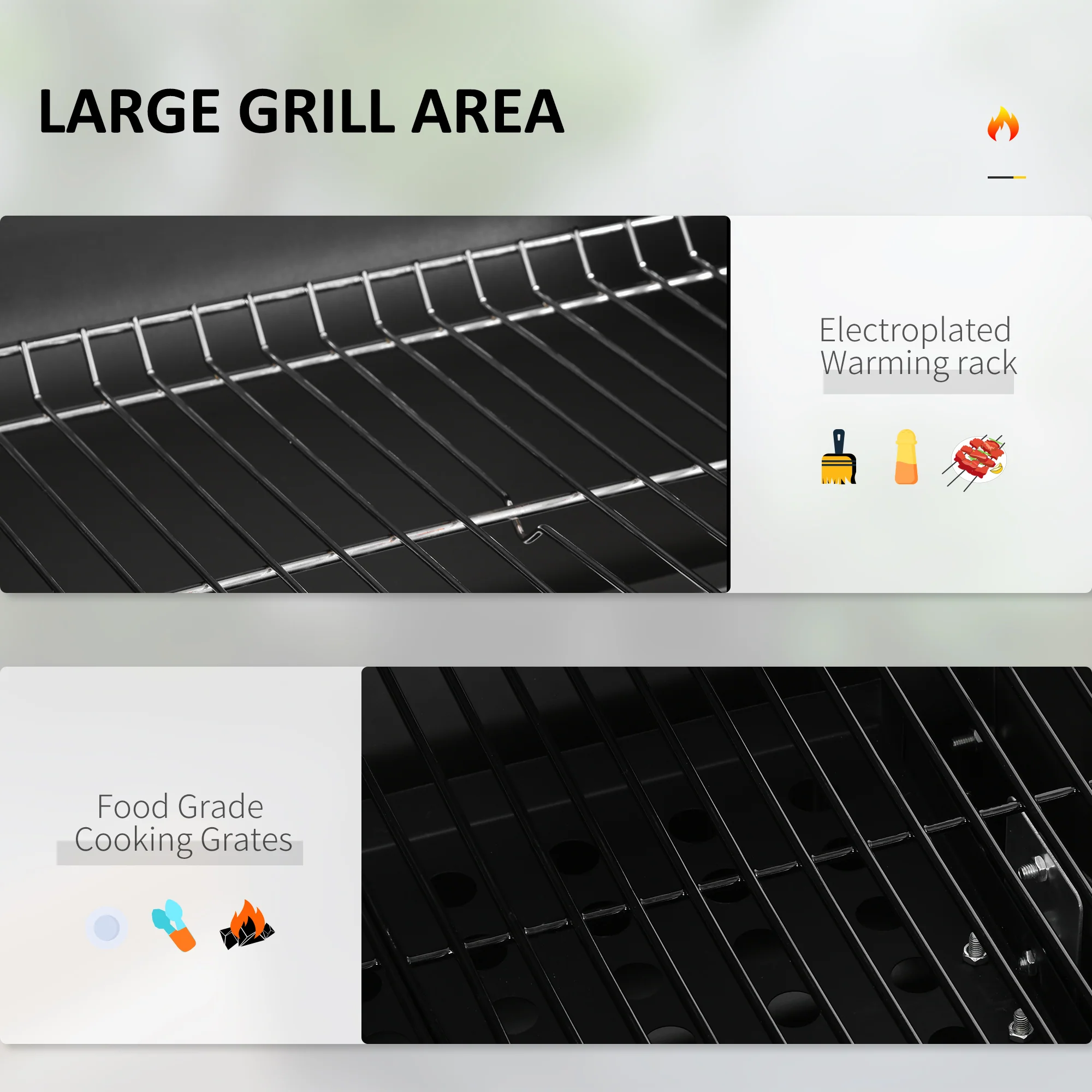 Charcoal BBQ Grill Smoker Combo Portable Trolley Camping Picnic Backyard Side Shelf, Black - Image 6