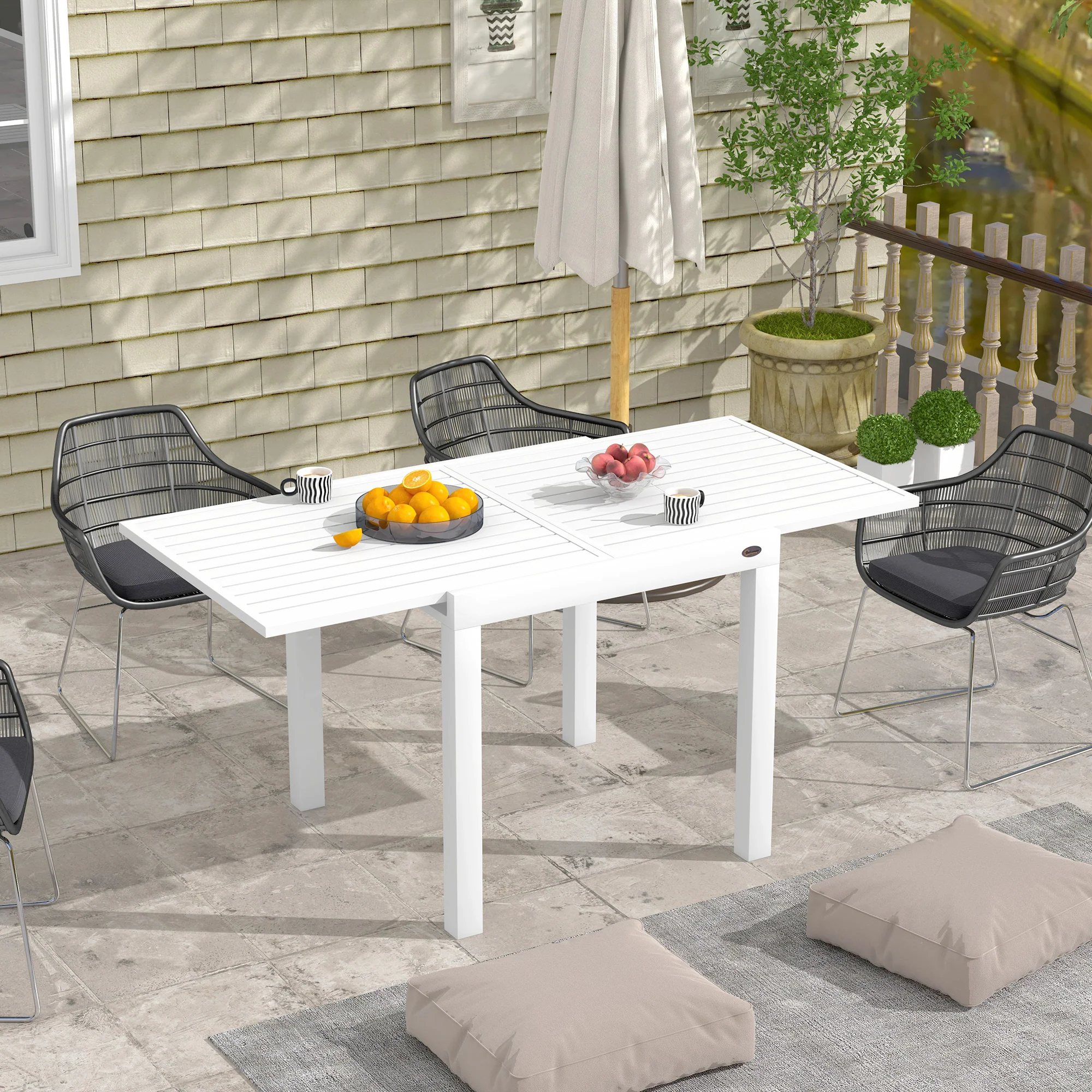 Expandable Outdoor Dining Table for 4-6 with Aluminum Frame, White - Image 3