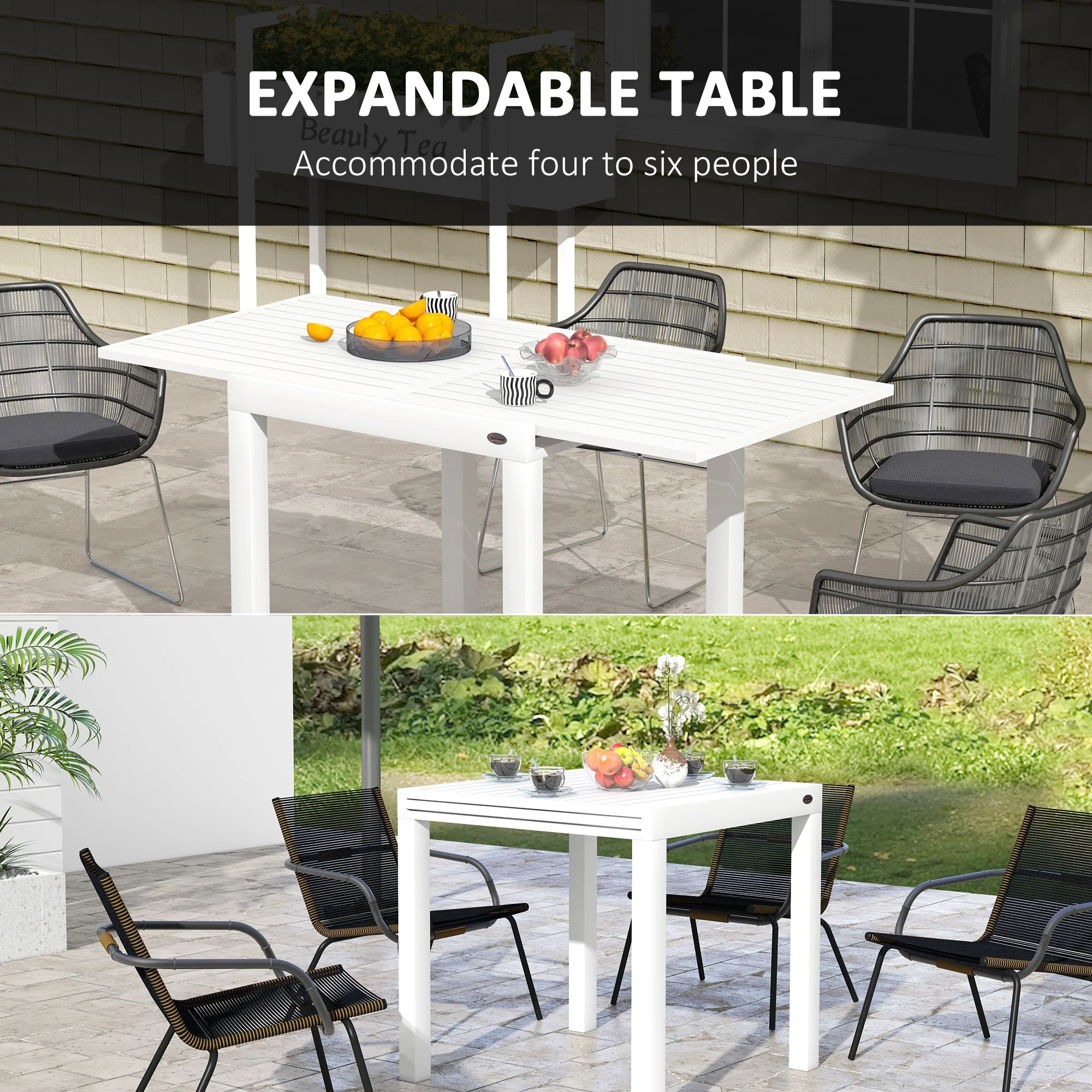 Expandable Outdoor Dining Table for 4-6 with Aluminum Frame, White - Image 6