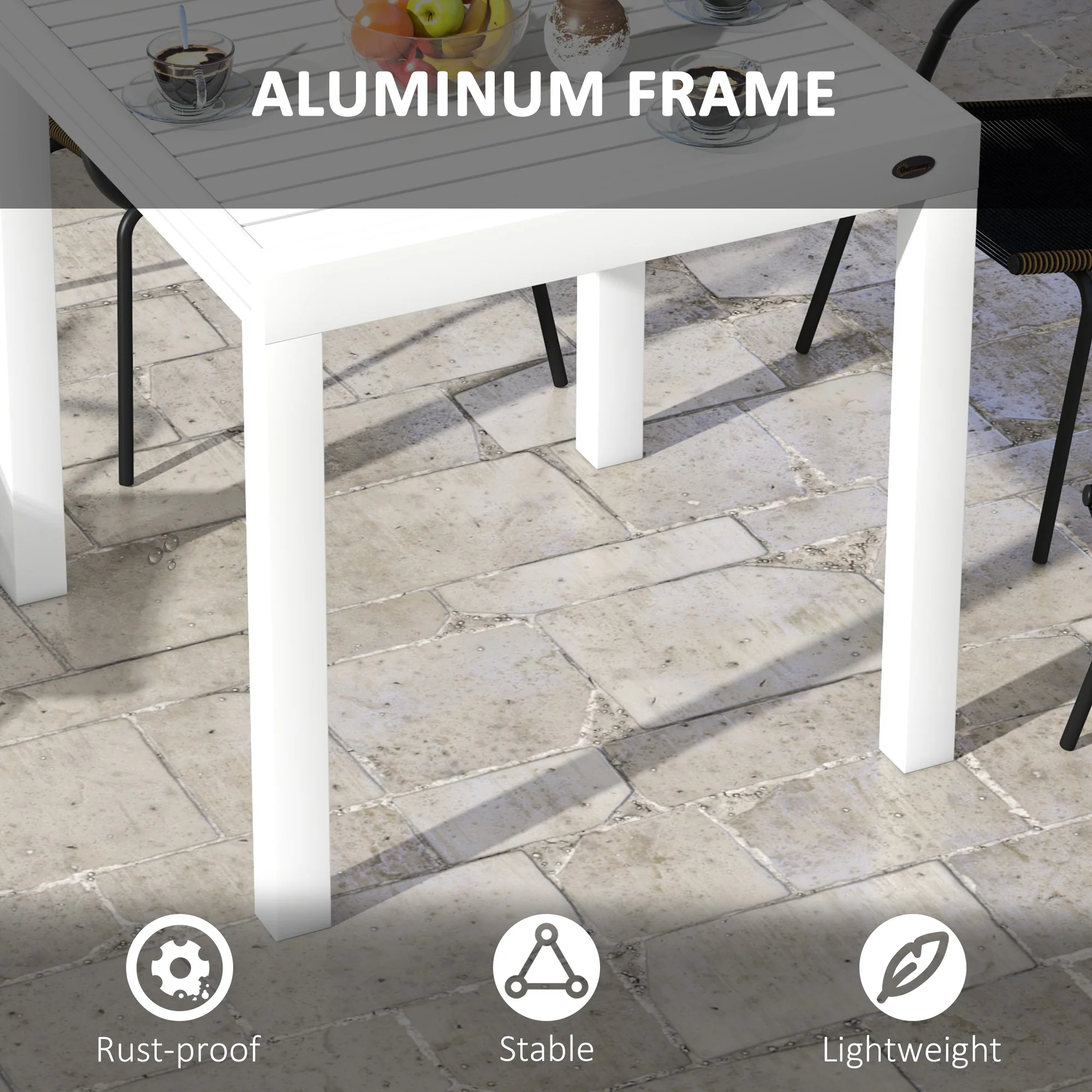 Expandable Outdoor Dining Table for 4-6 with Aluminum Frame, White - Image 7