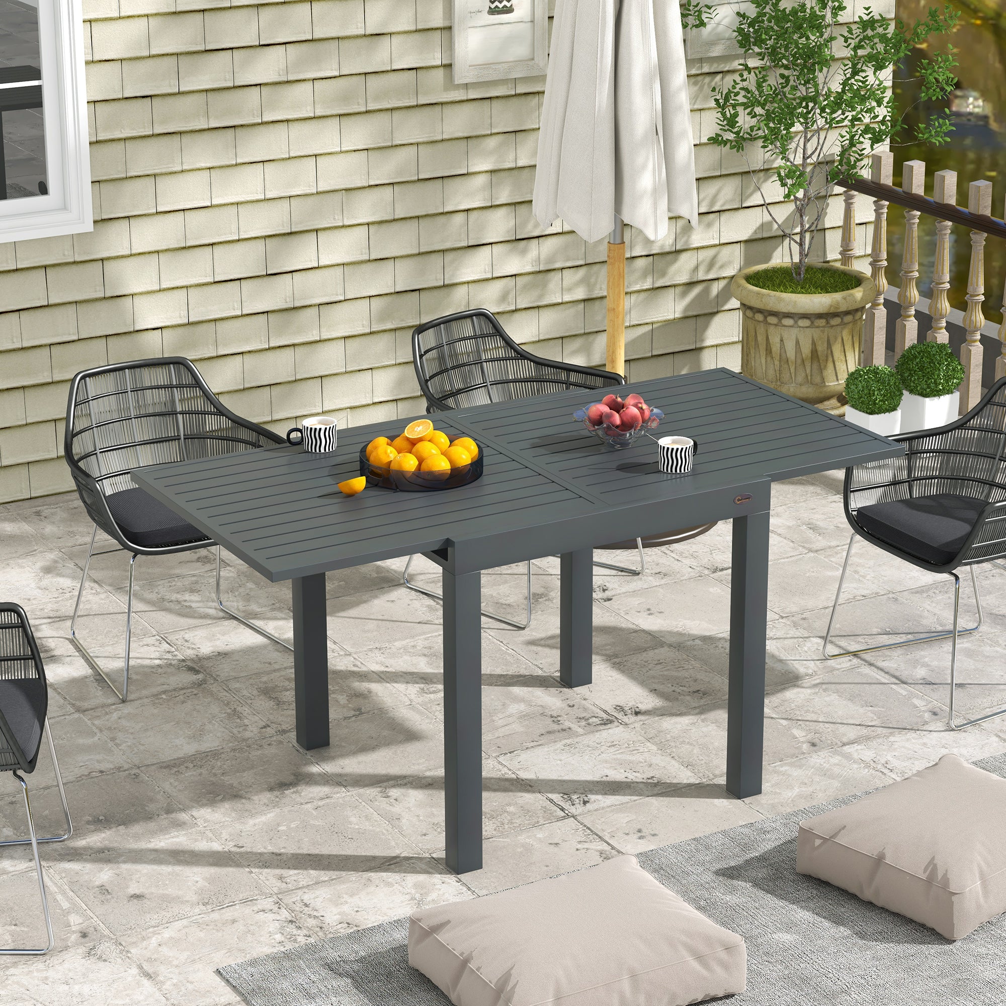 Expandable Patio Dining Table for 4-6 with Aluminum Frame, Gray - Image 3