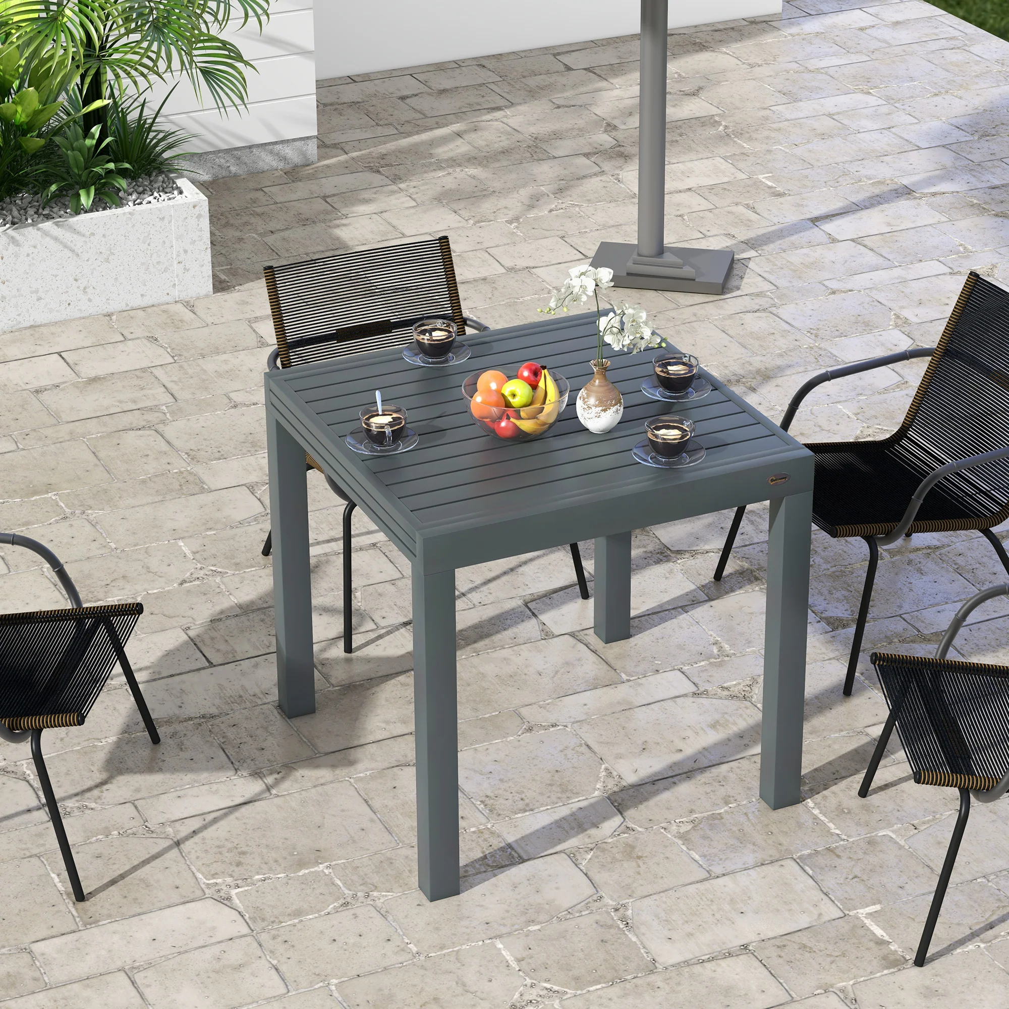 Expandable Patio Dining Table for 4-6 with Aluminum Frame, Gray - Image 4