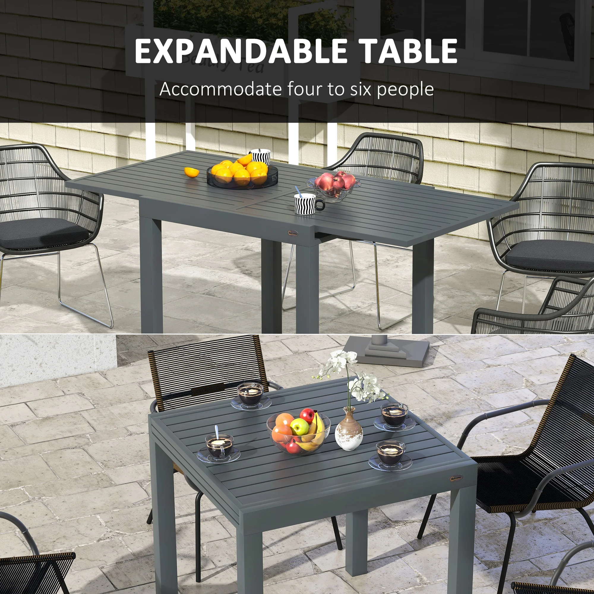 Expandable Patio Dining Table for 4-6 with Aluminum Frame, Gray - Image 6