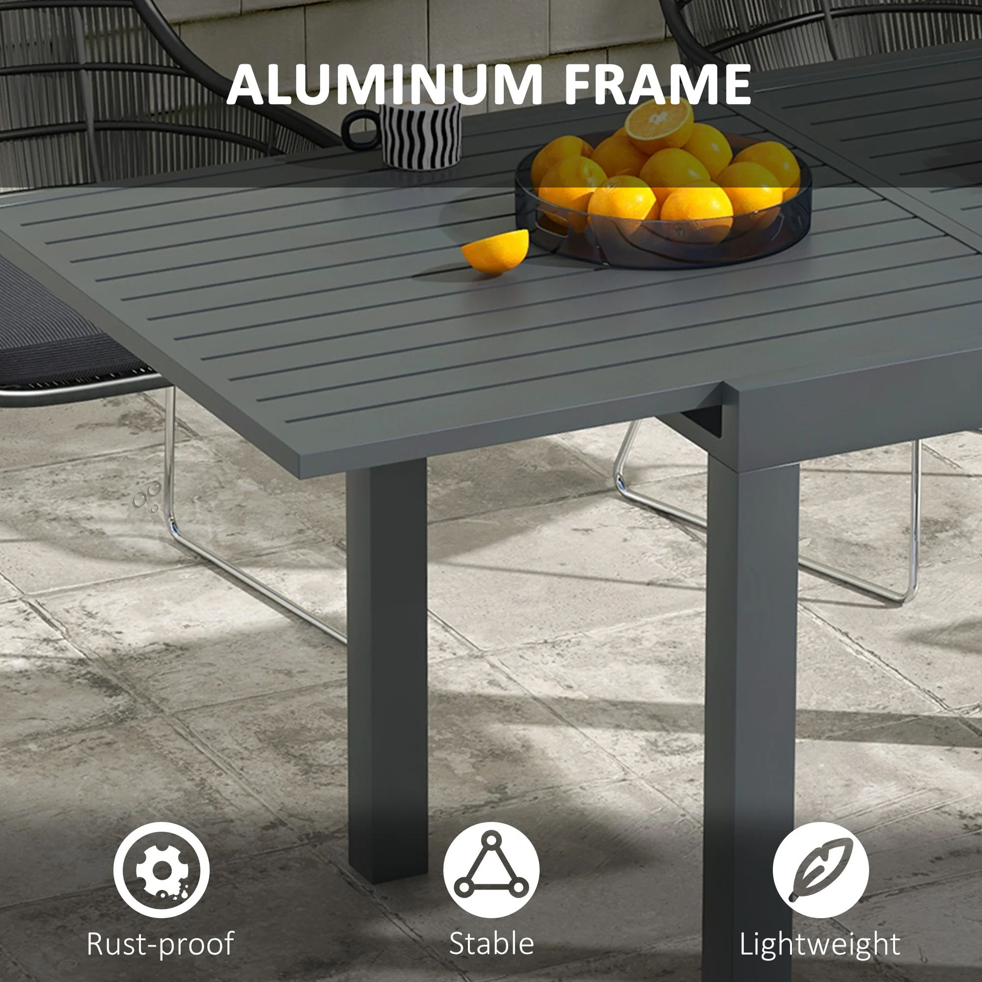 Expandable Patio Dining Table for 4-6 with Aluminum Frame, Gray - Image 7