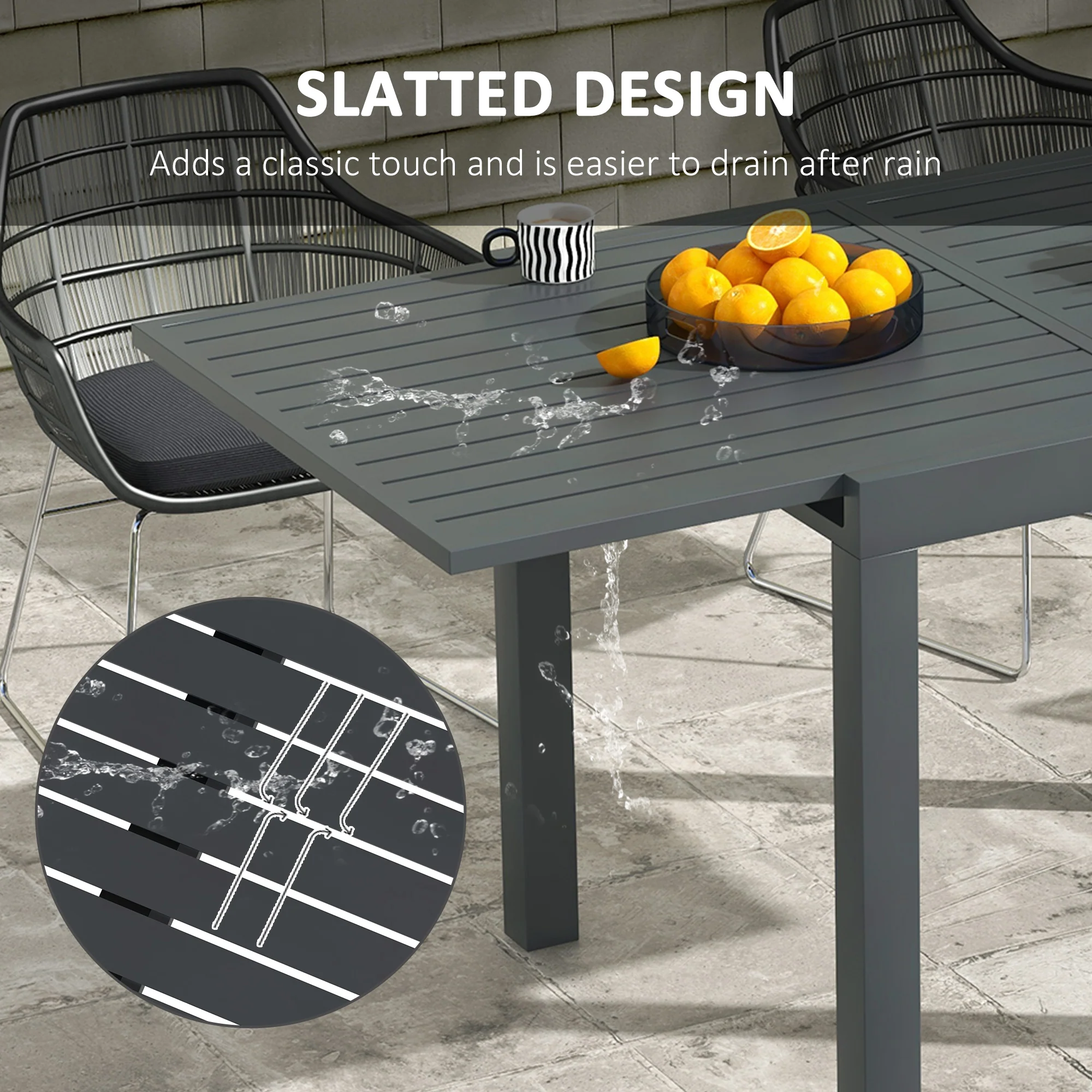 Expandable Patio Dining Table for 4-6 with Aluminum Frame, Gray - Image 8