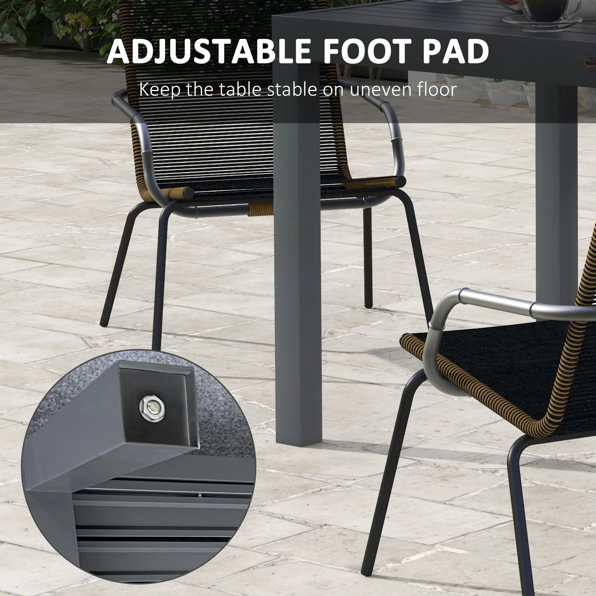 Expandable Patio Dining Table for 4-6 with Aluminum Frame, Gray - Image 9