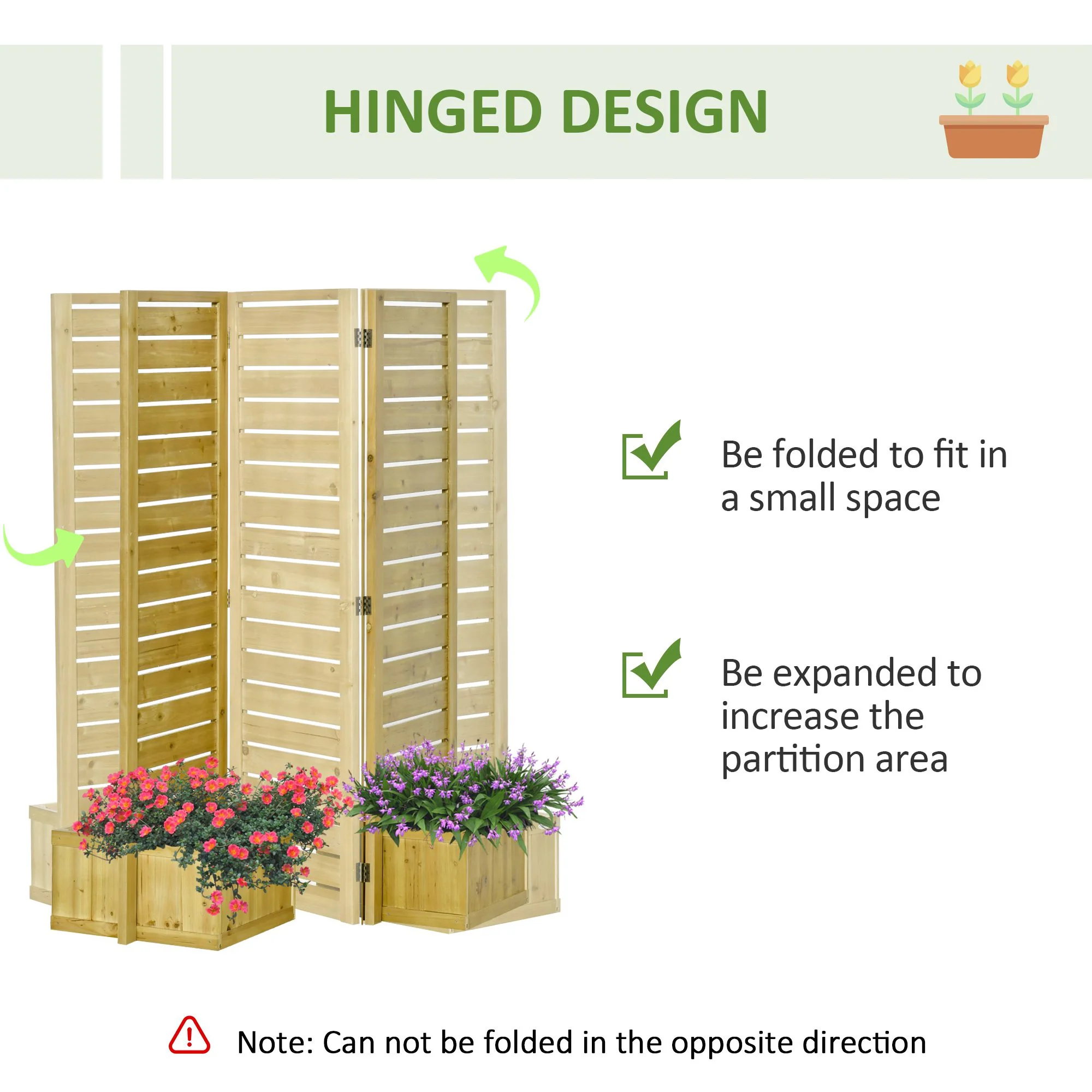 62.5"x19"x66" Wood Privacy Screen with 4 Planters, 3-Panel Raised Bed & Drainage Holes, Natural - Image 7