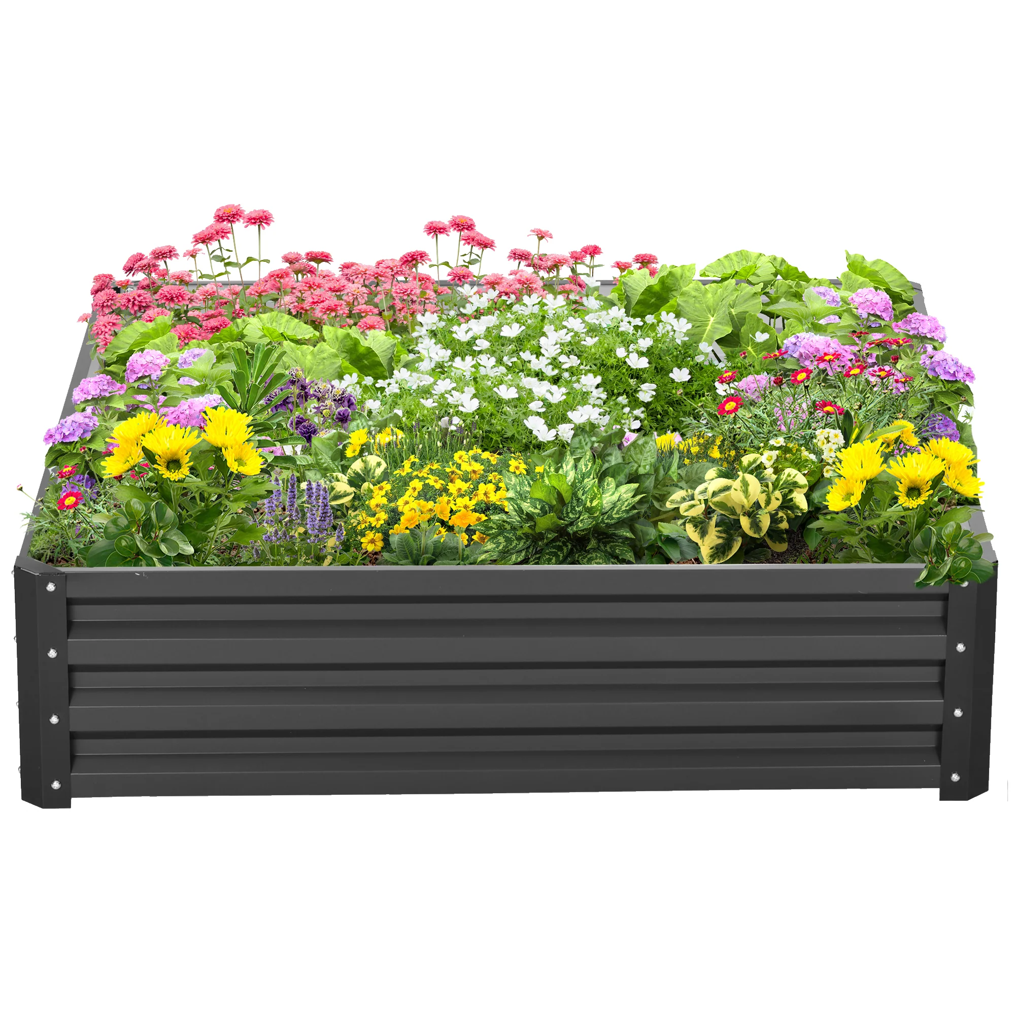 Galvanized Raised Garden Bed for Growing Vegetables, Flowers, Herbs, Succulents, 4' x 4' x 1', Gray - Image 2