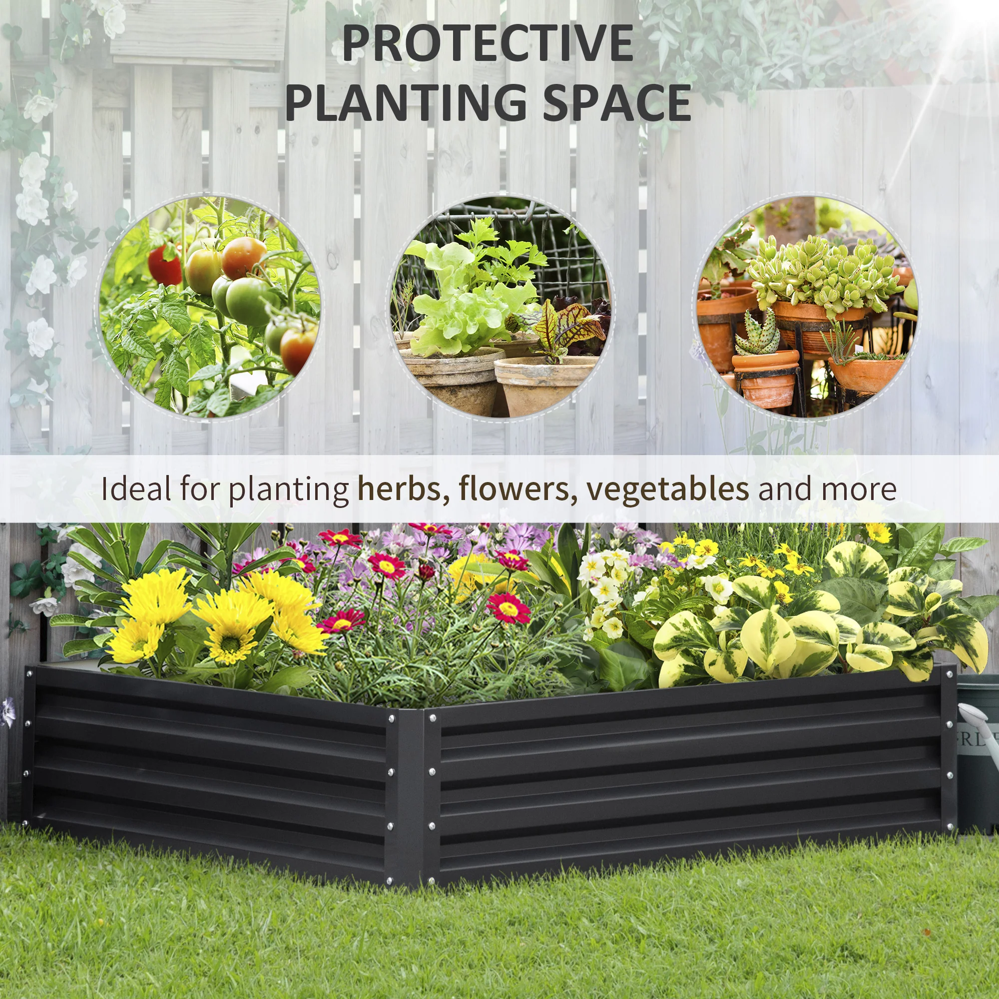 Galvanized Raised Garden Bed for Growing Vegetables, Flowers, Herbs, Succulents, 4' x 4' x 1', Gray - Image 6