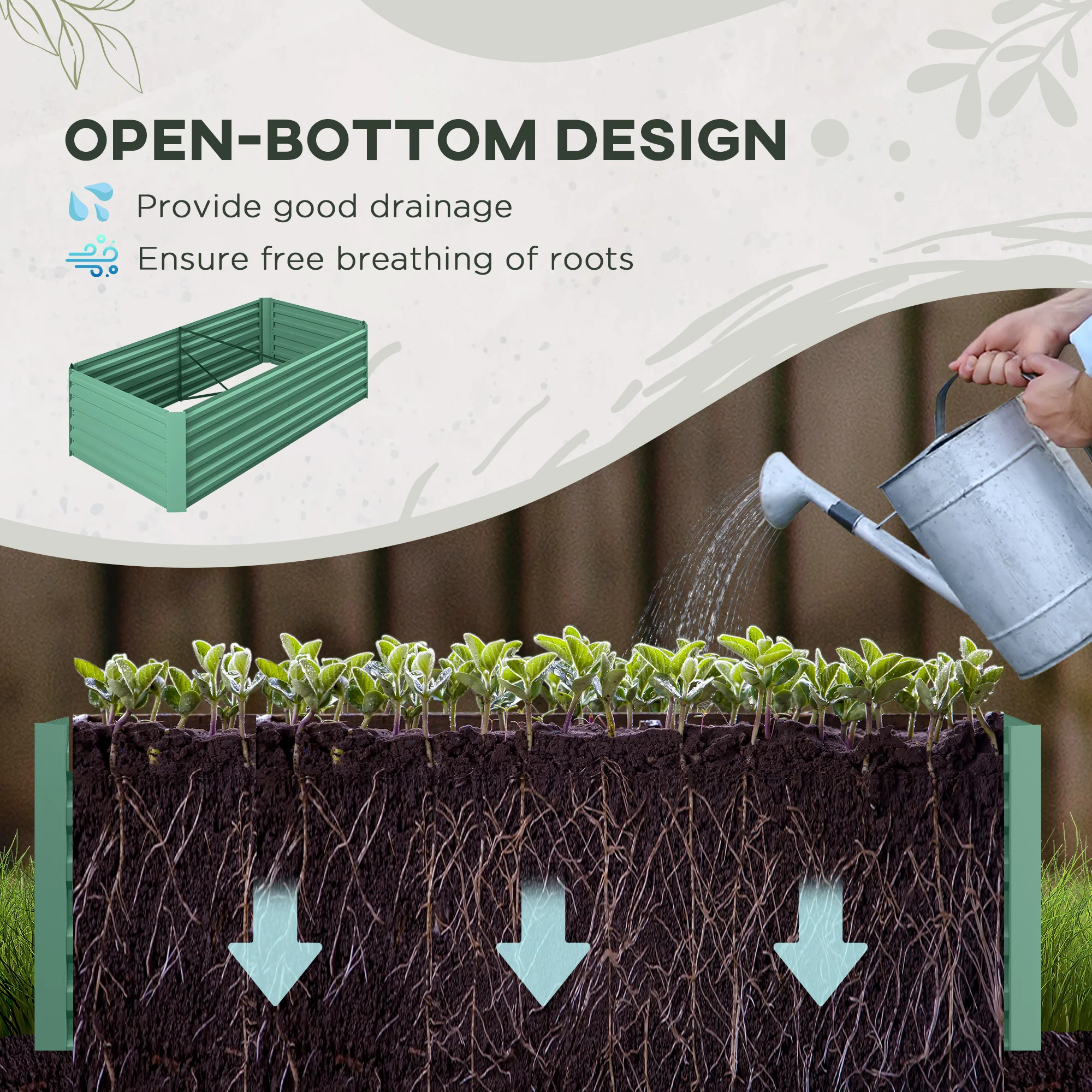 Galvanized Raised Garden Bed Kit with Reinforcing Bars, Large and Tall Metal Planter Box for Vegetables, Flowers and Herbs, 6' x 3' x 2', Light Green - Image 6
