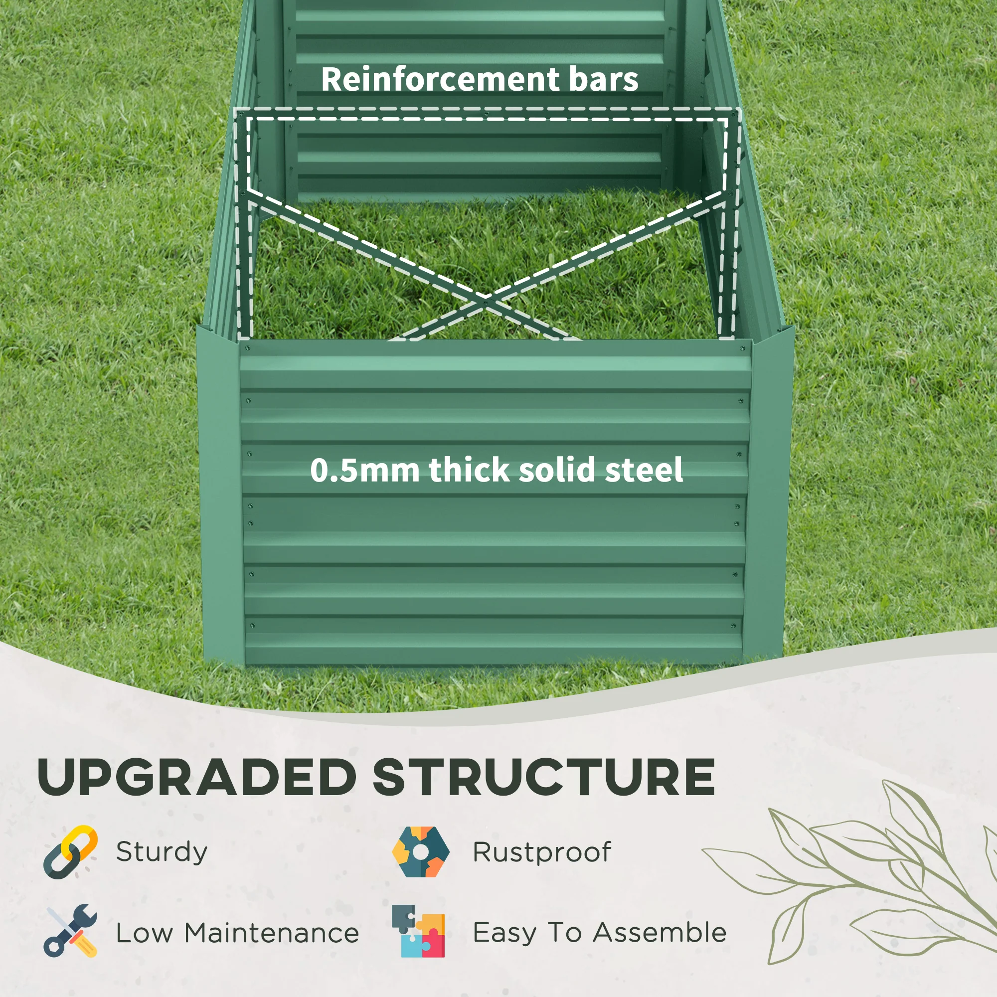 Galvanized Raised Garden Bed Kit with Reinforcing Bars, Large and Tall Metal Planter Box for Vegetables, Flowers and Herbs, 6' x 3' x 2', Light Green - Image 7