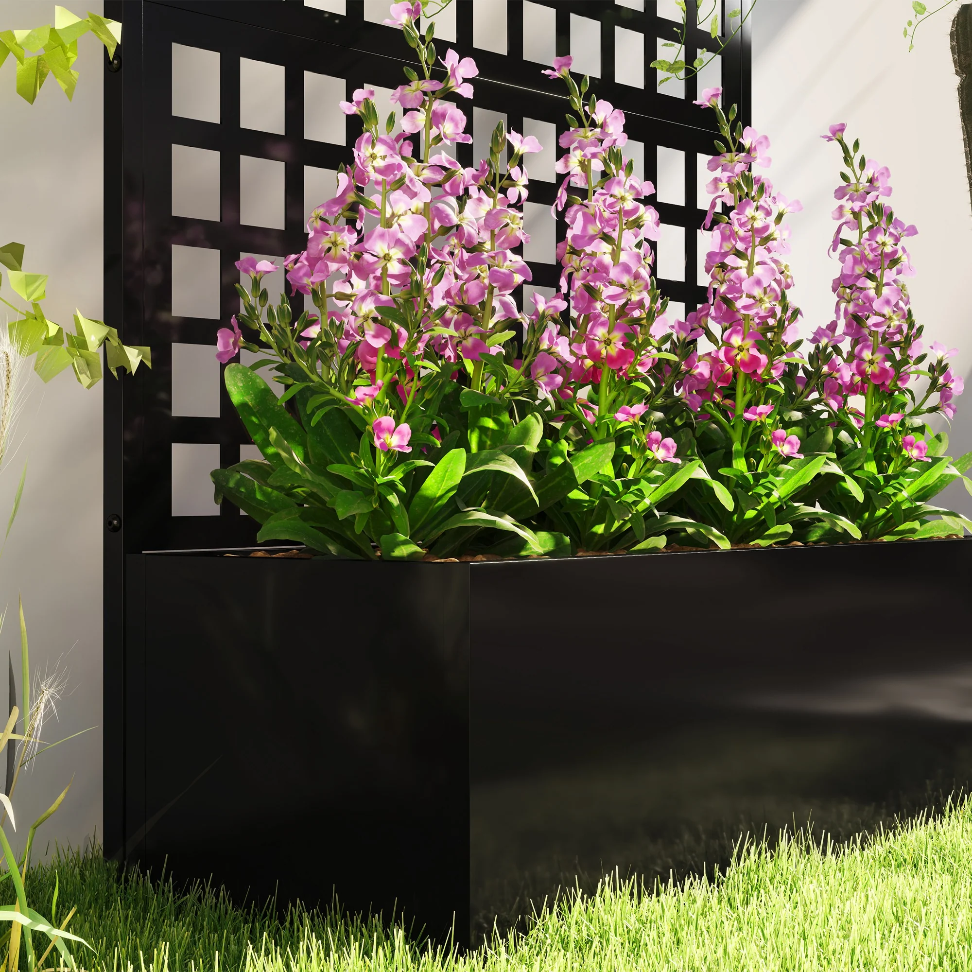 Galvanized Raised Garden Bed with Trellis, Metal Planter Box with Drainage Holes, Outdoor Privacy Screen for Climbing Plants, Vegetable, Vines, 43" x 16" x 70", Black - Image 10