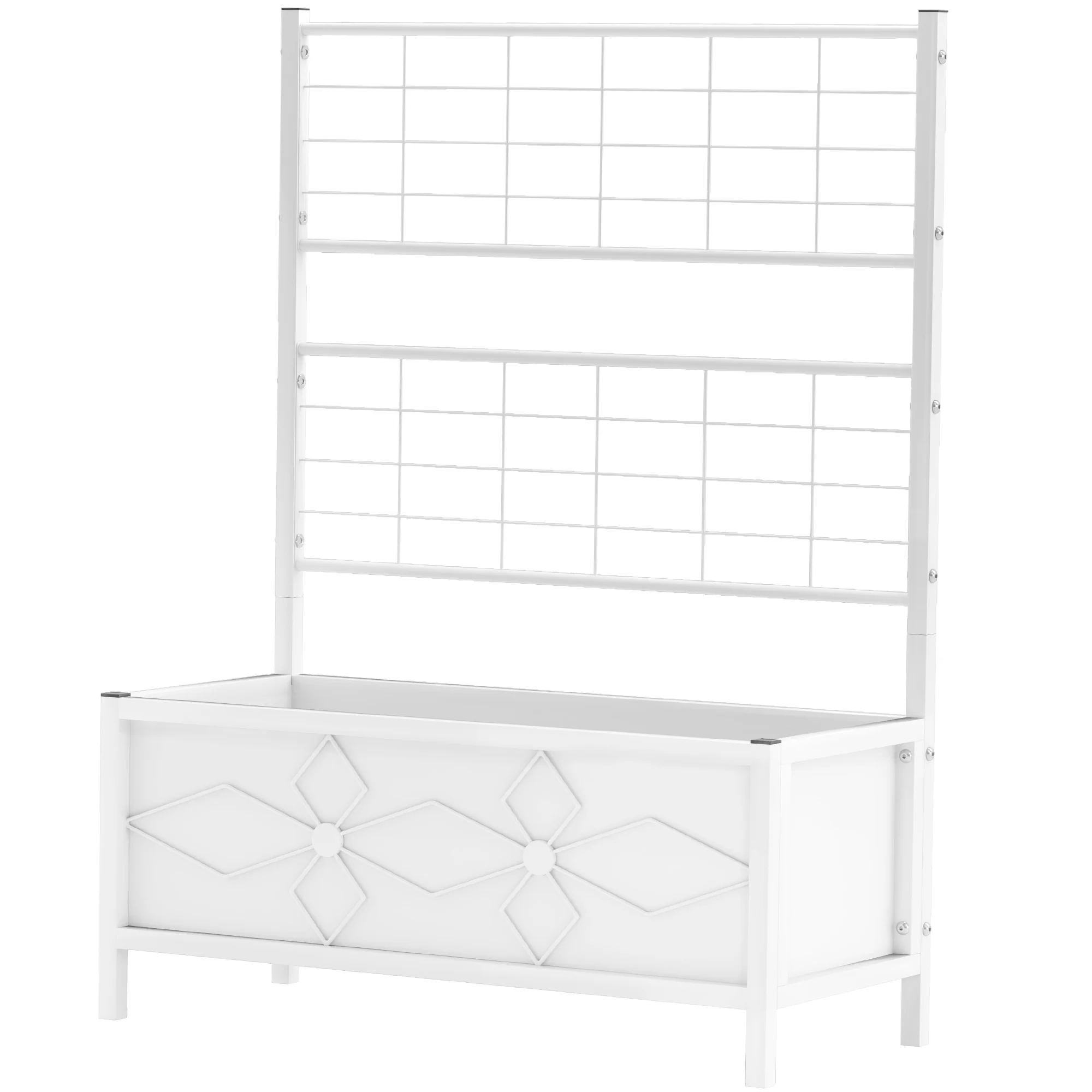 Galvanized Raised Garden Bed with Trellis, Outdoor Planter Box for Climbing Vines Vegetables Flowers, Metal Garden Box for Backyard Patio Balcony 35.4" x 15.7" x 47.2", White - Image 2
