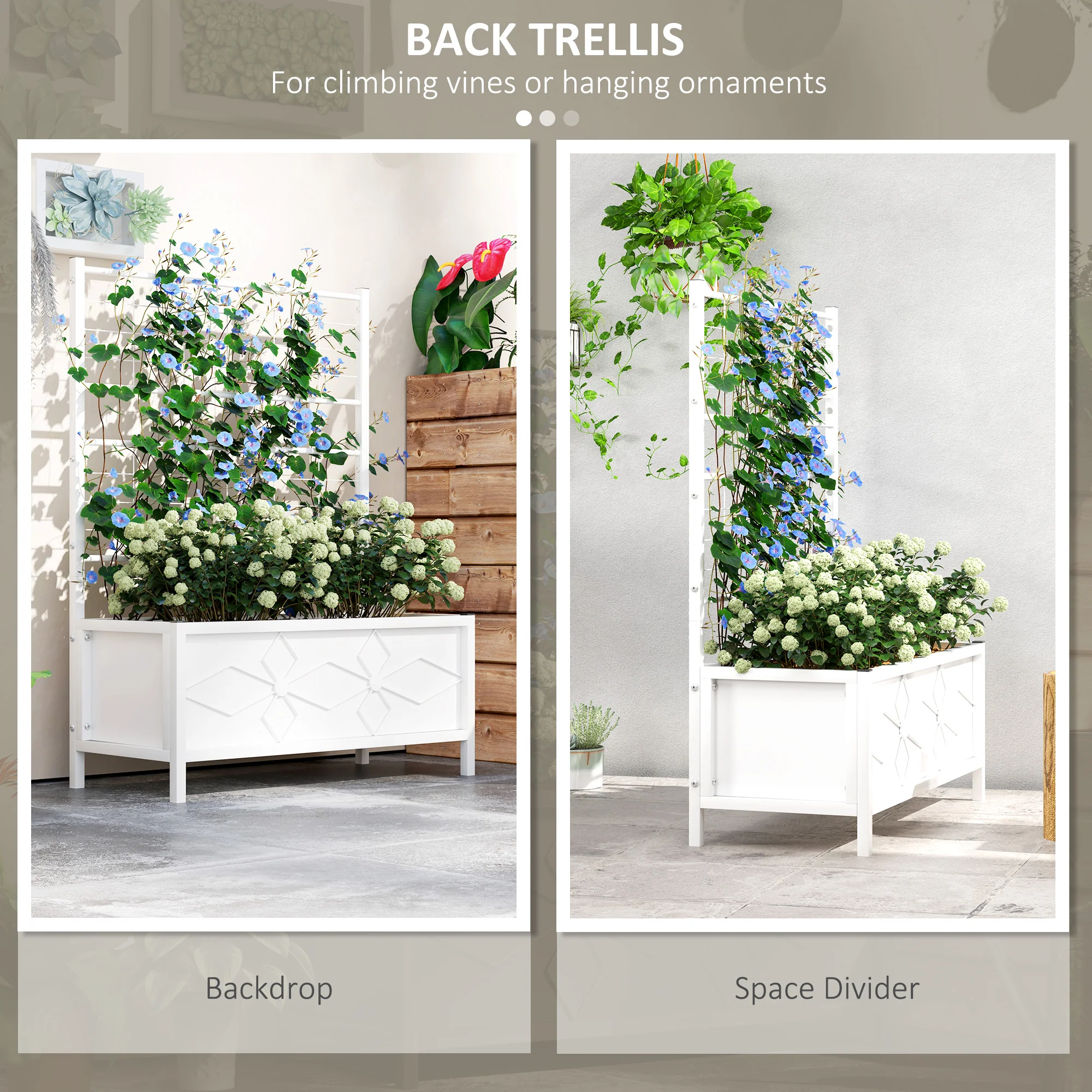 Galvanized Raised Garden Bed with Trellis, Outdoor Planter Box for Climbing Vines Vegetables Flowers, Metal Garden Box for Backyard Patio Balcony 35.4" x 15.7" x 47.2", White - Image 6