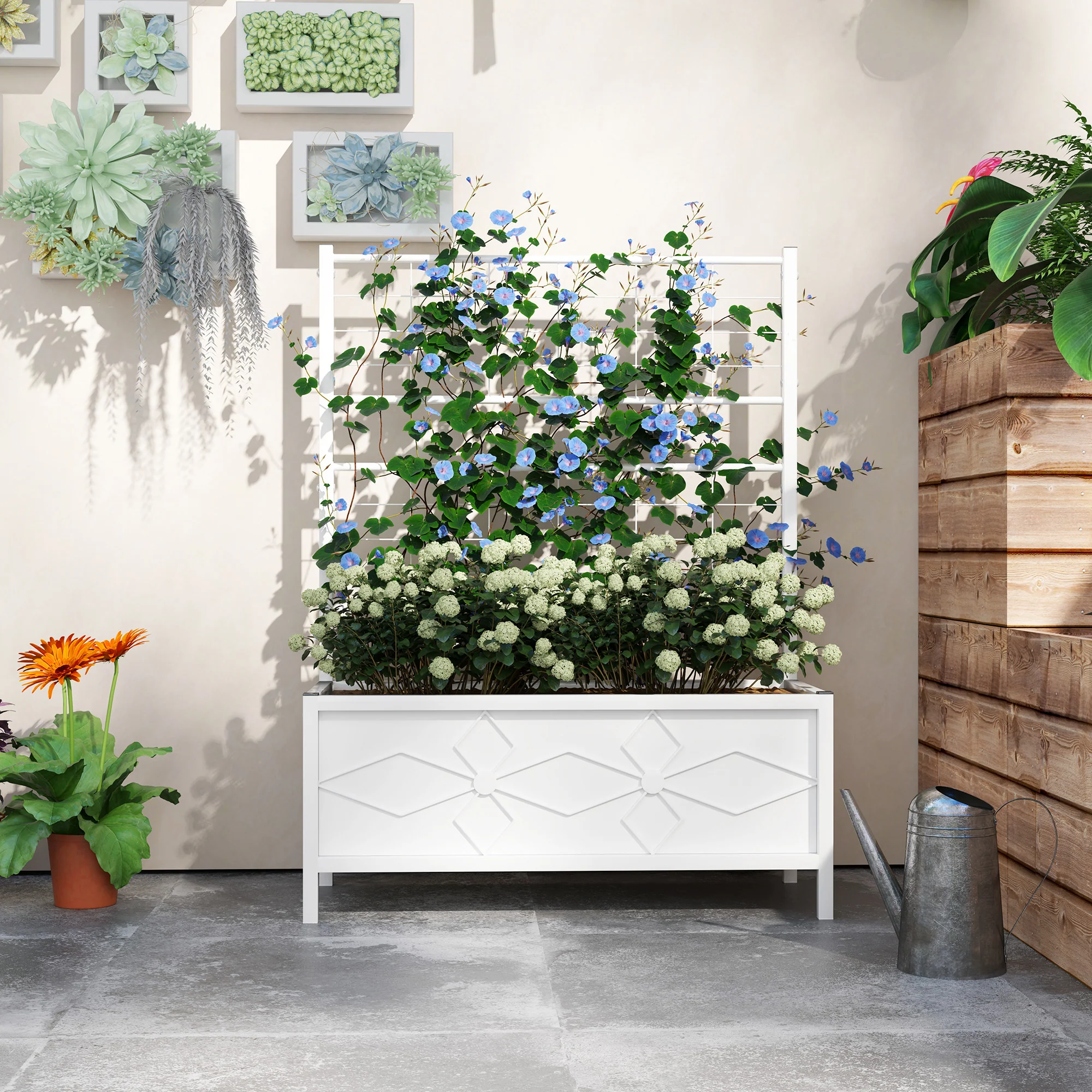 Galvanized Raised Garden Bed with Trellis, Outdoor Planter Box for Climbing Vines Vegetables Flowers, Metal Garden Box for Backyard Patio Balcony 35.4" x 15.7" x 47.2", White - Image 9