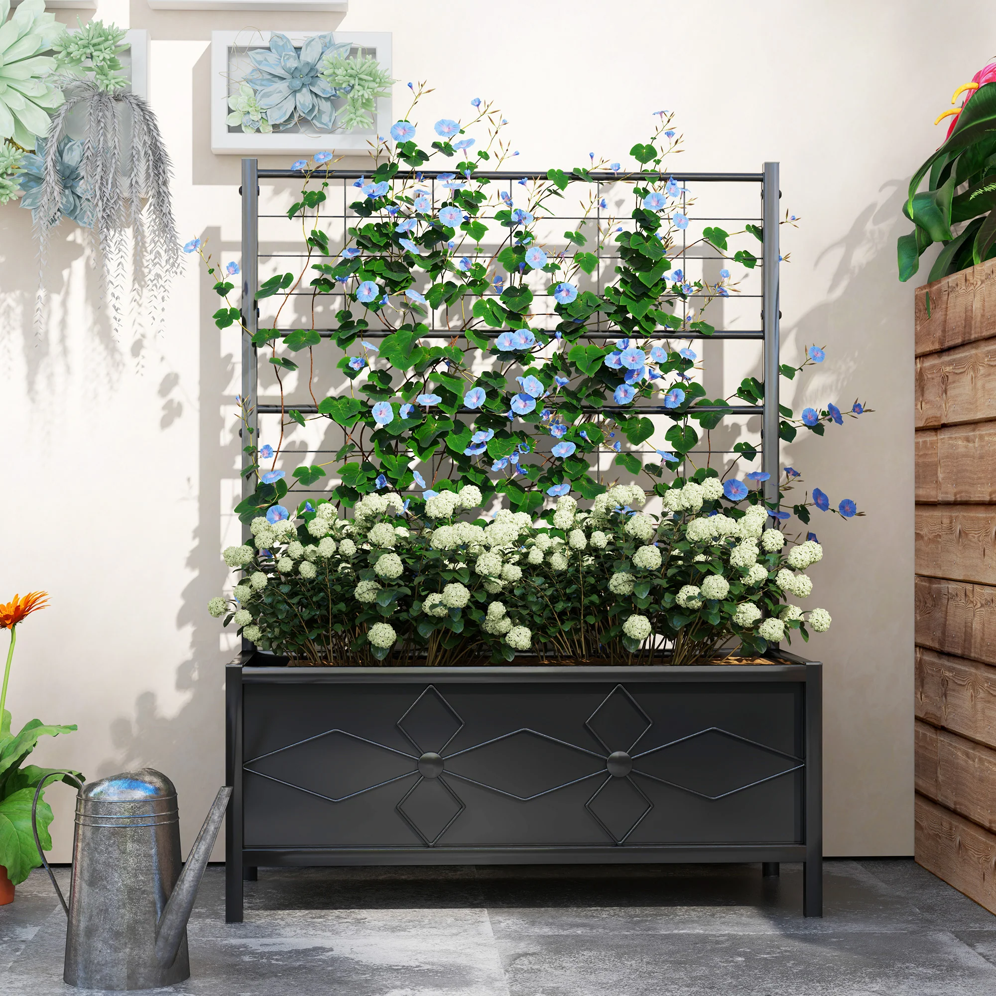 Galvanized Raised Garden Bed with Trellis, Outdoor Planter Box for Climbing Vines Vegetables Flowers, Metal Garden Box for Backyard Patio Balcony 35.4" x 15.7" x 47.2", Black - Image 9