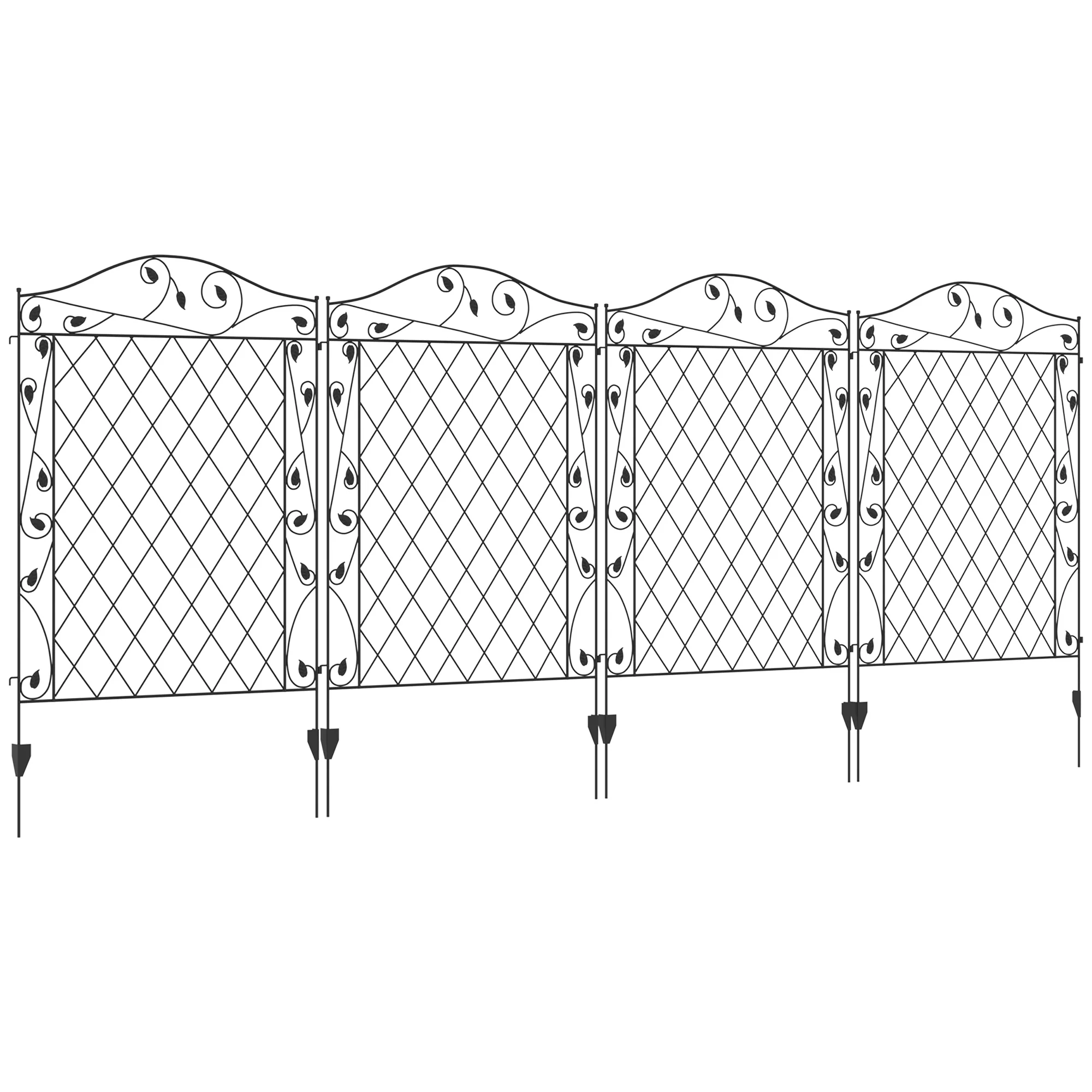 4 Pack Steel Garden Fence Panel, Rust-Resistant Decorative Border with Wavey Vines Design, 11.5'L x 43"