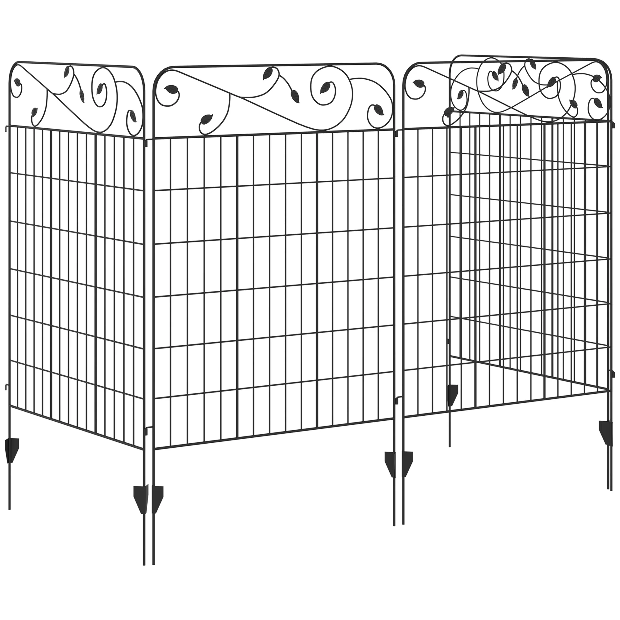 4 Pack Steel Fence Panels, Rust-Resistant, Decorative Border, Flower Edging, 11.5' x 43", Black - Image 2