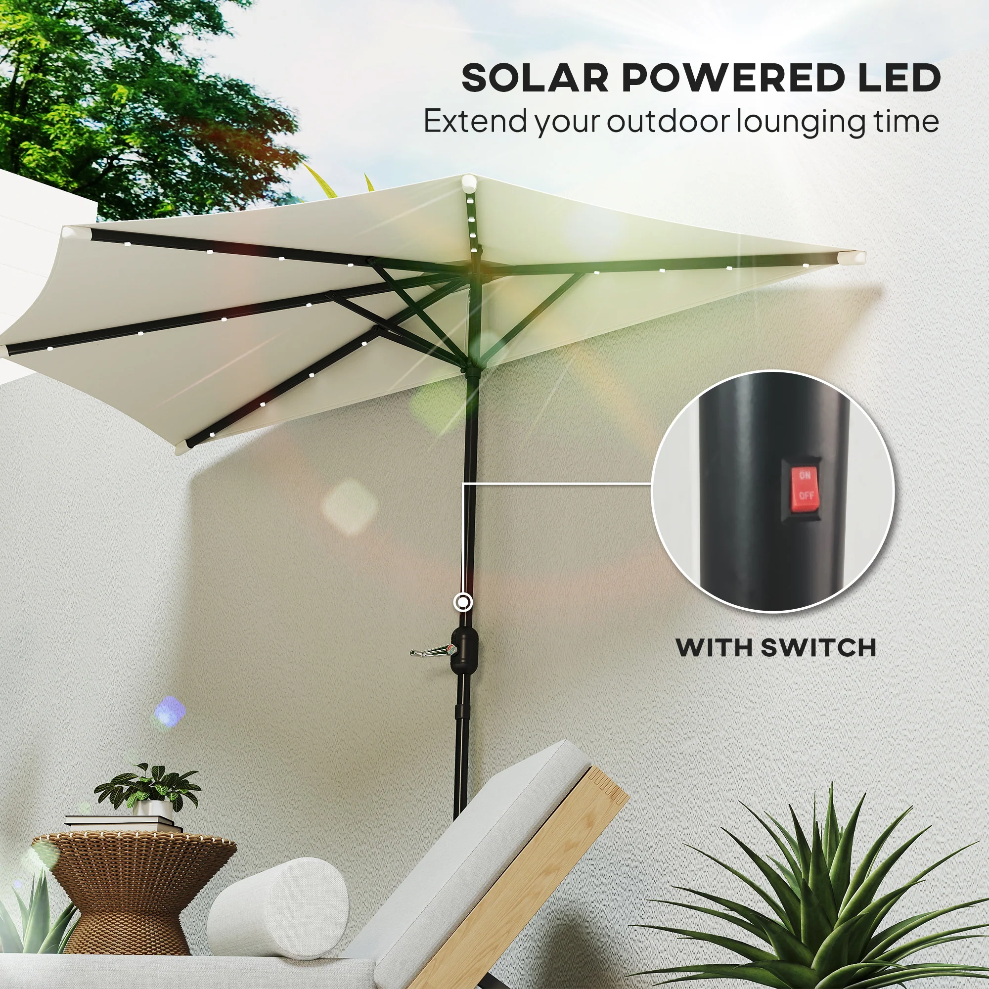 UPF 30+ Vented Half Patio Umbrella with Crank & Tilt, Cream White - Image 6