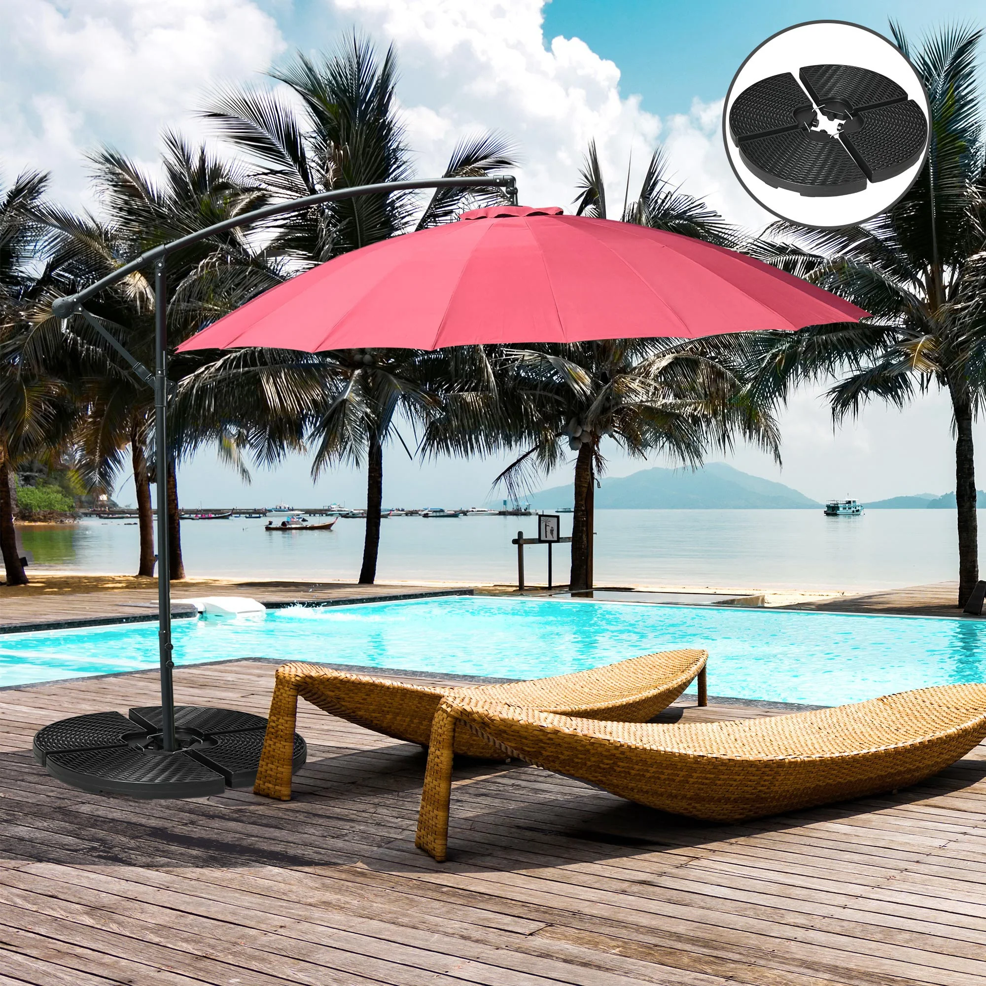 4-Piece HDPE Material Patio Umbrella Base Weights Sand Filled up to 150 Lb. for Any Offset Umbrella Base, Black - Image 4