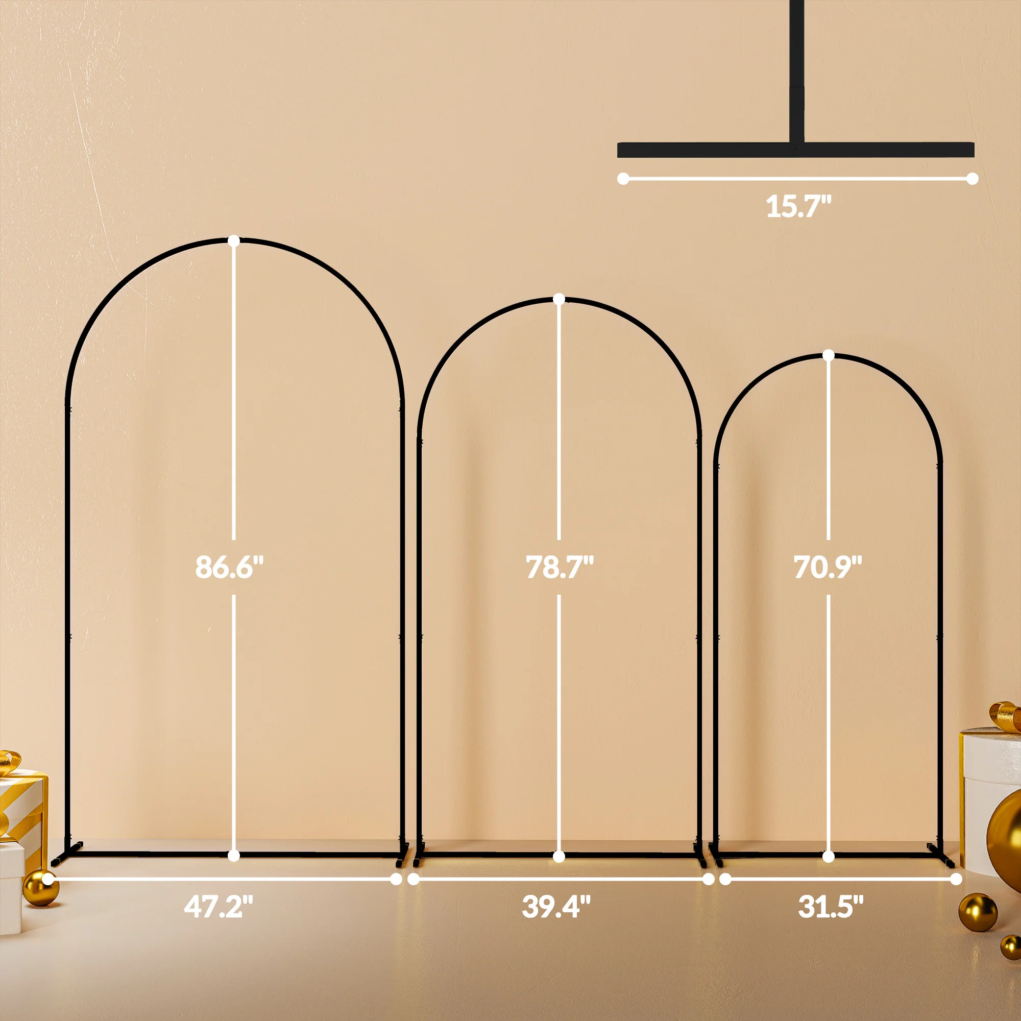7/6.5/6ft Metal Arch Stand Set of 3 - Black - Image 5