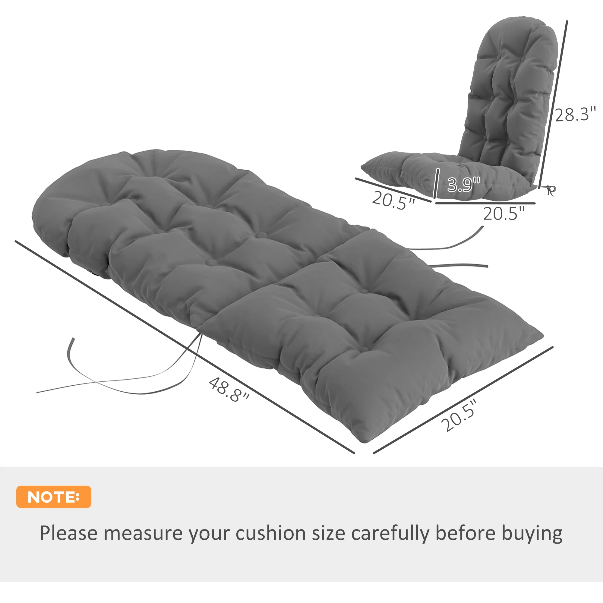 Set of 2 Adirondack Chair Cushions, Tufted High Back, Non-Slip, Gray - Image 5