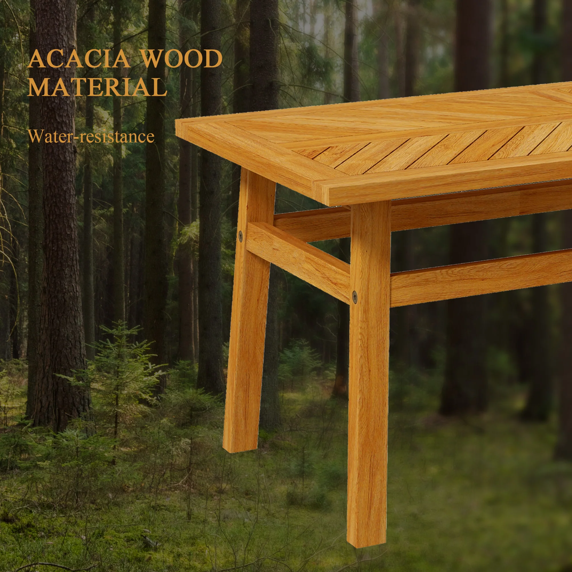 Rustic Acacia Wood Outdoor Coffee Table, Natural Finish for Patio & Deck - Image 6